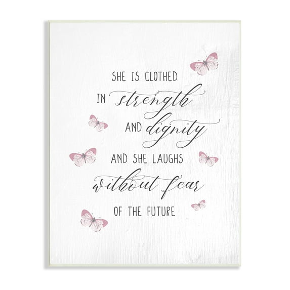 Stupell Industries She Laughs Without Fear Motivational Phrase Pink Butterflies Inspirational Painting Unframed Art Print Wall Art, 13 x 19