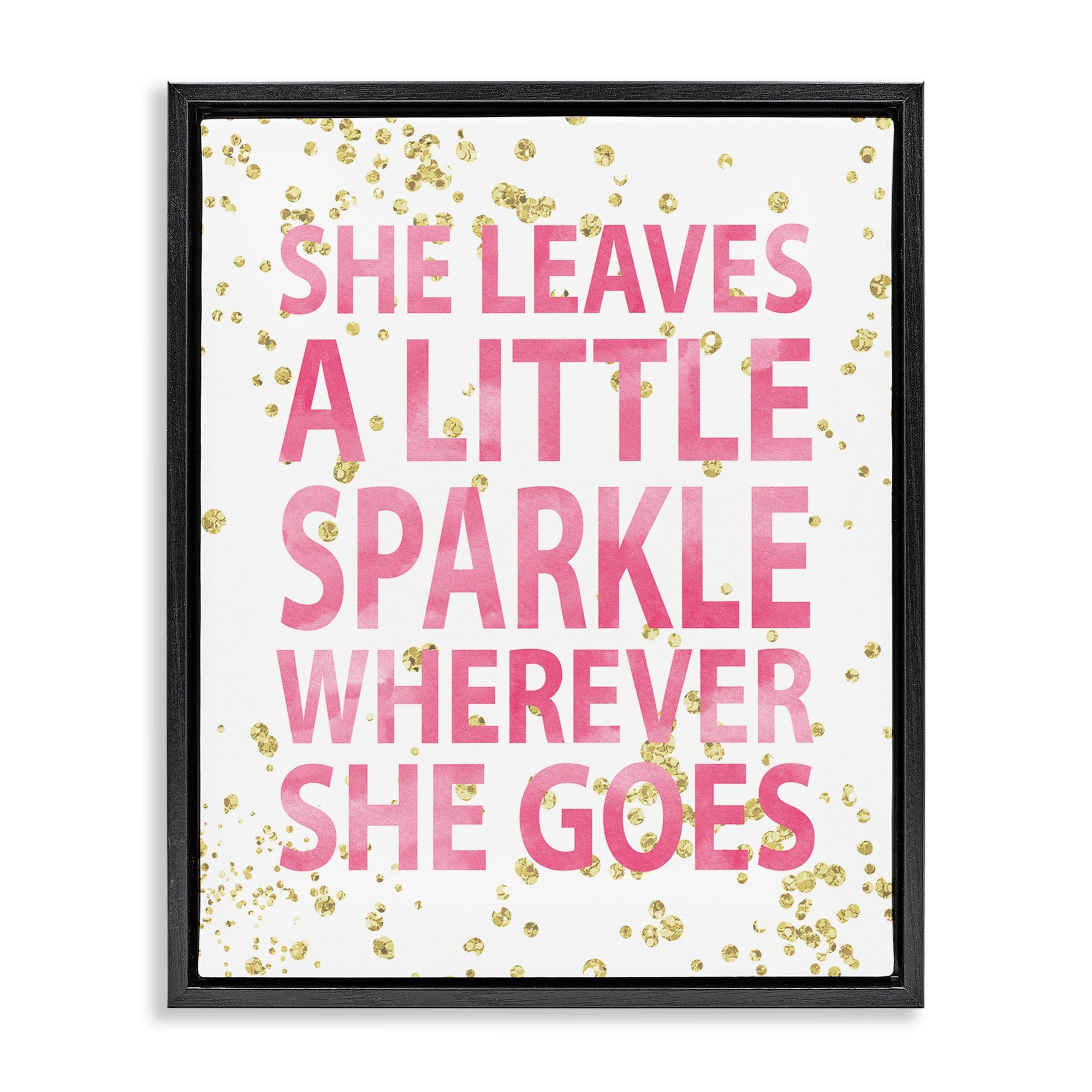 Stupell Industries She Leaves a Little Sparke Jet Black Framed Floating Canvas Wall Art, 24x30, by Susan Newberry Designs