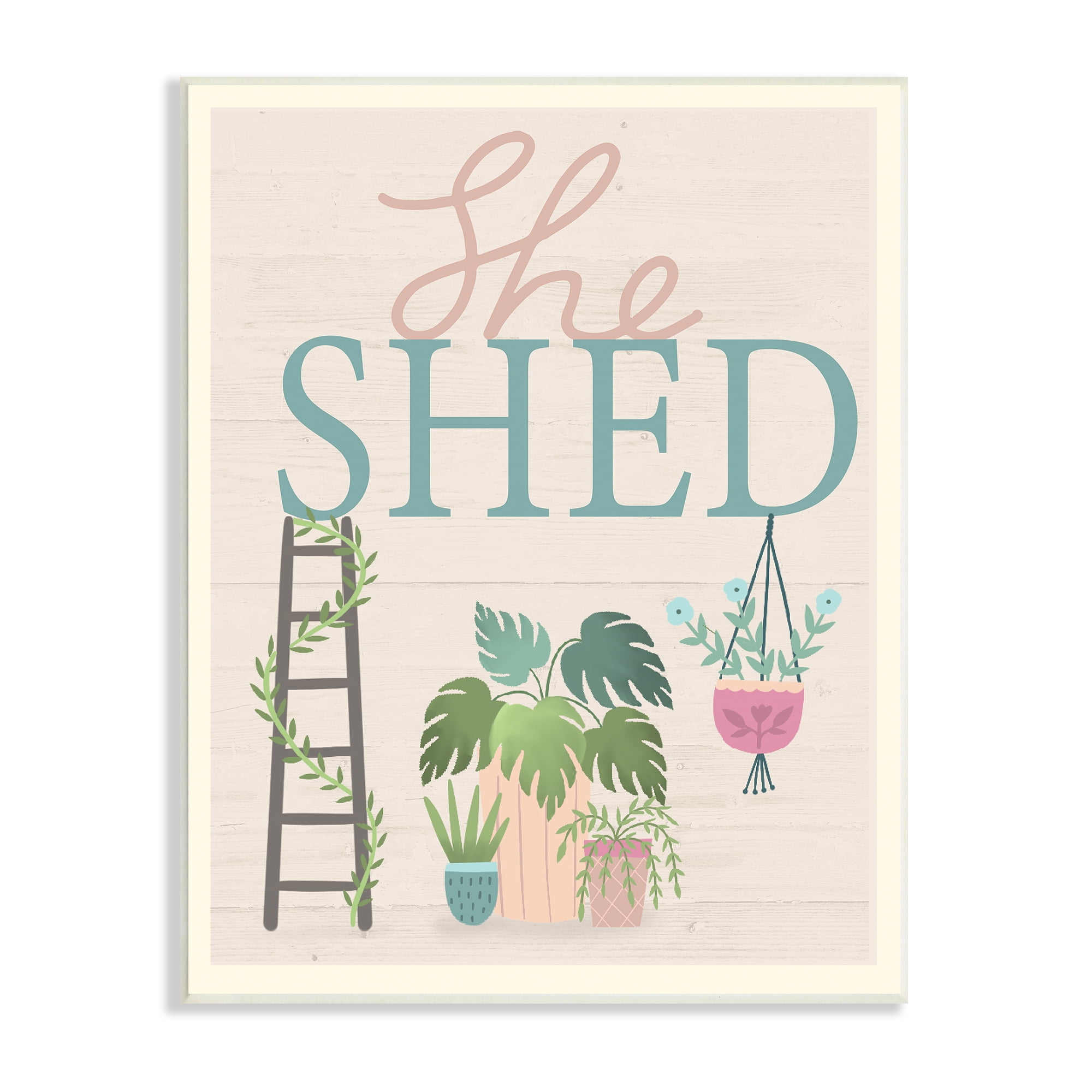 Stupell Industries She Shed Sign Tropical Plants Ladder and Green Vines, 10 x 15, Designed by Louise Allen