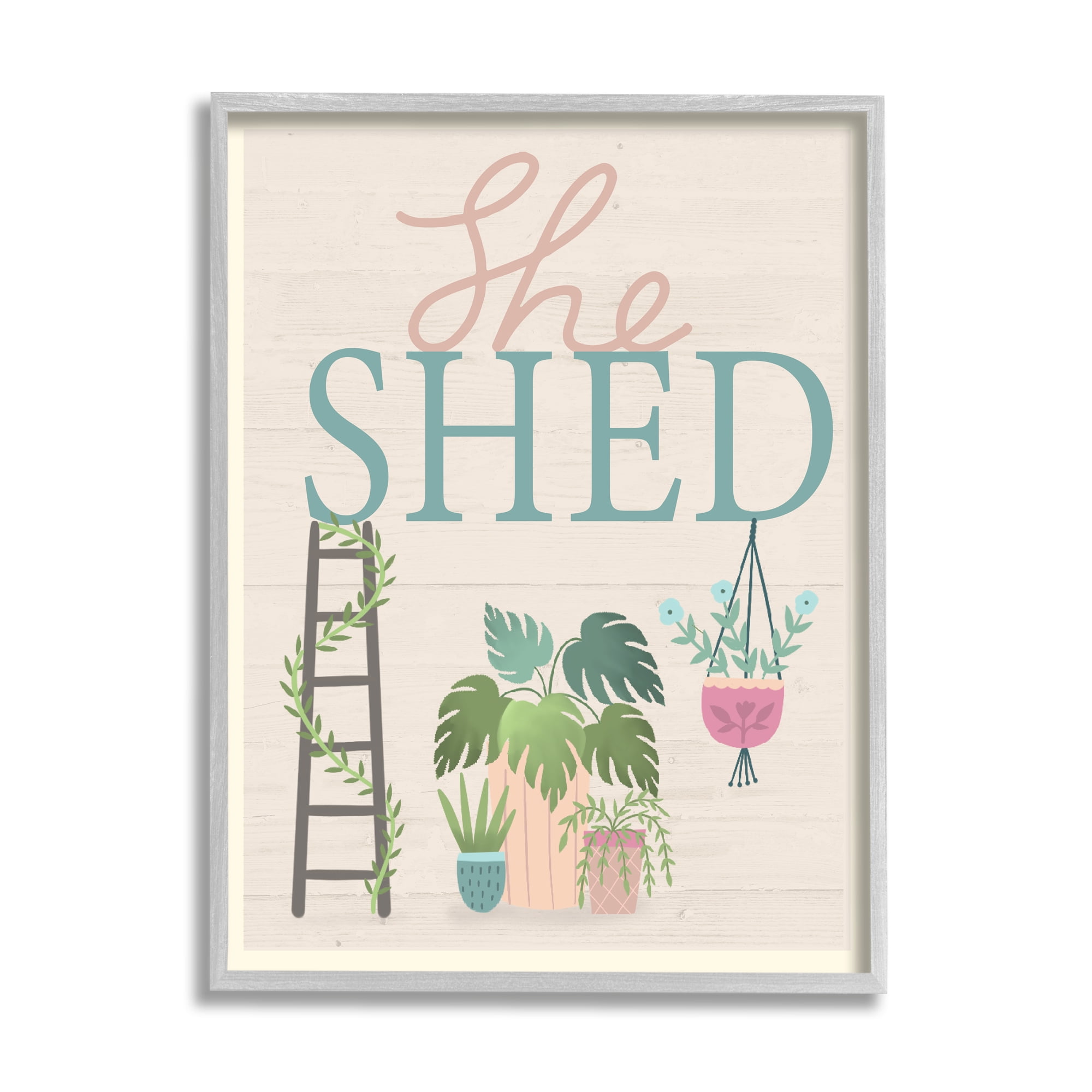 Stupell Industries She Shed Sign Tropical Plants Ladder and Green Vines, 11 x 14, Designed by Louise Allen