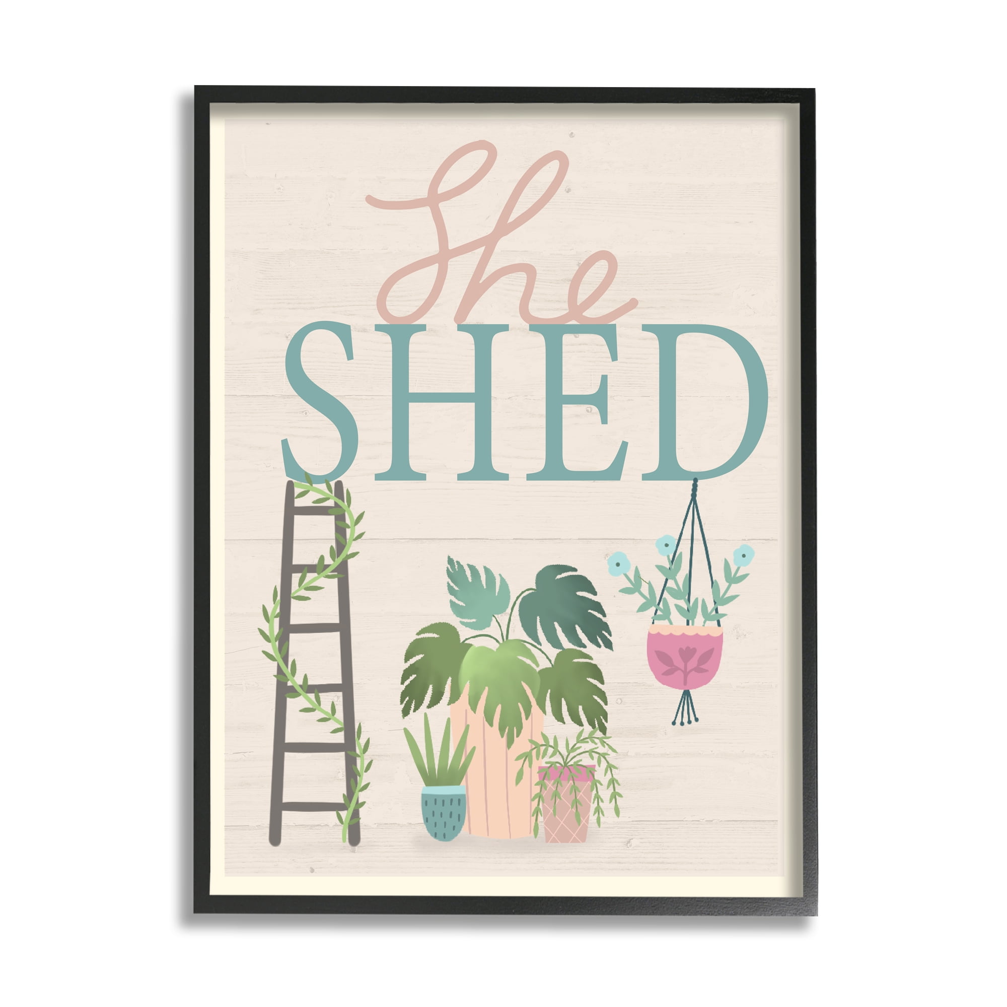 Stupell Industries She Shed Sign Tropical Plants Ladder and Green Vines, 11 x 14, Designed by Louise Allen