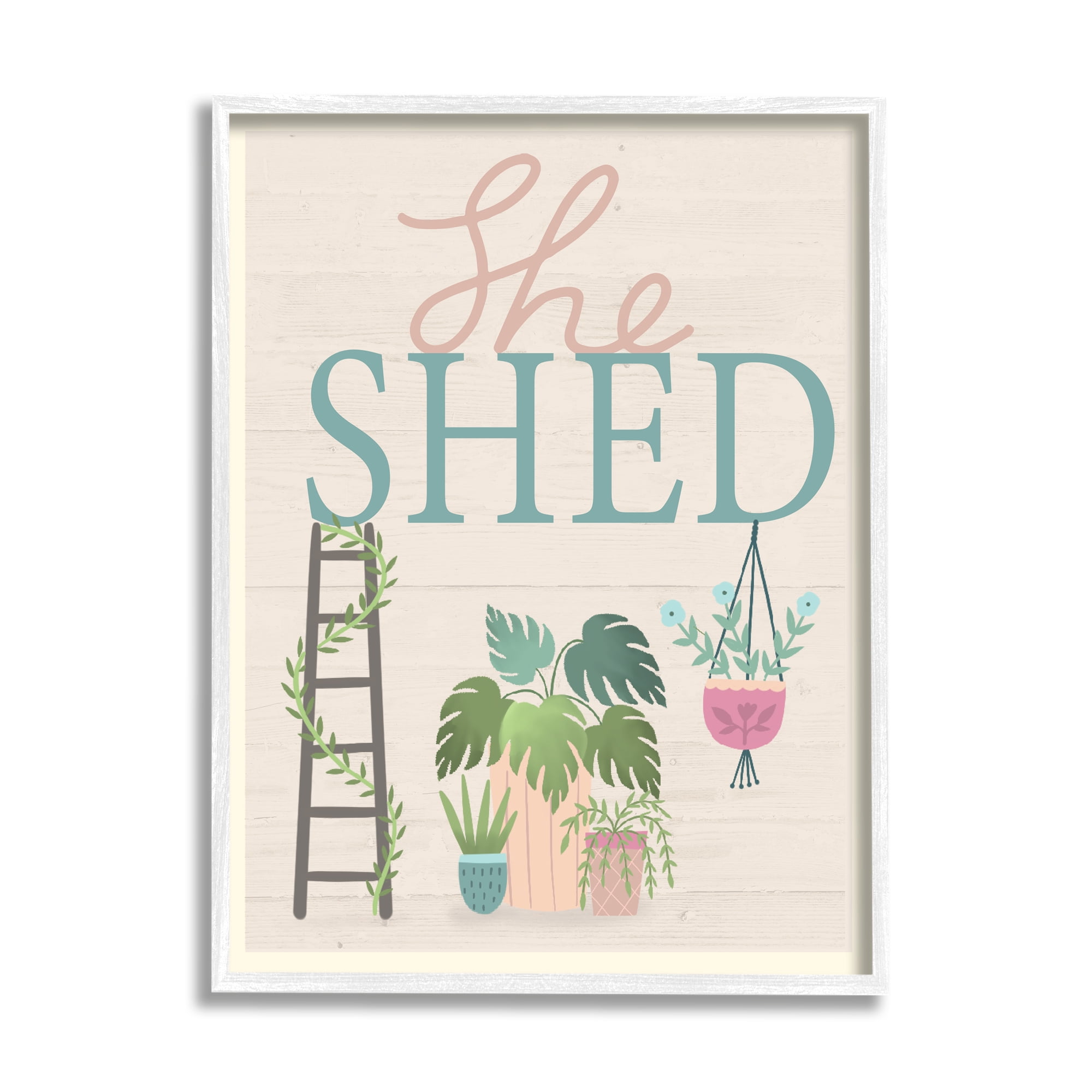 Stupell Industries She Shed Sign Tropical Plants Ladder and Green Vines, 16 x 20, Designed by Louise Allen