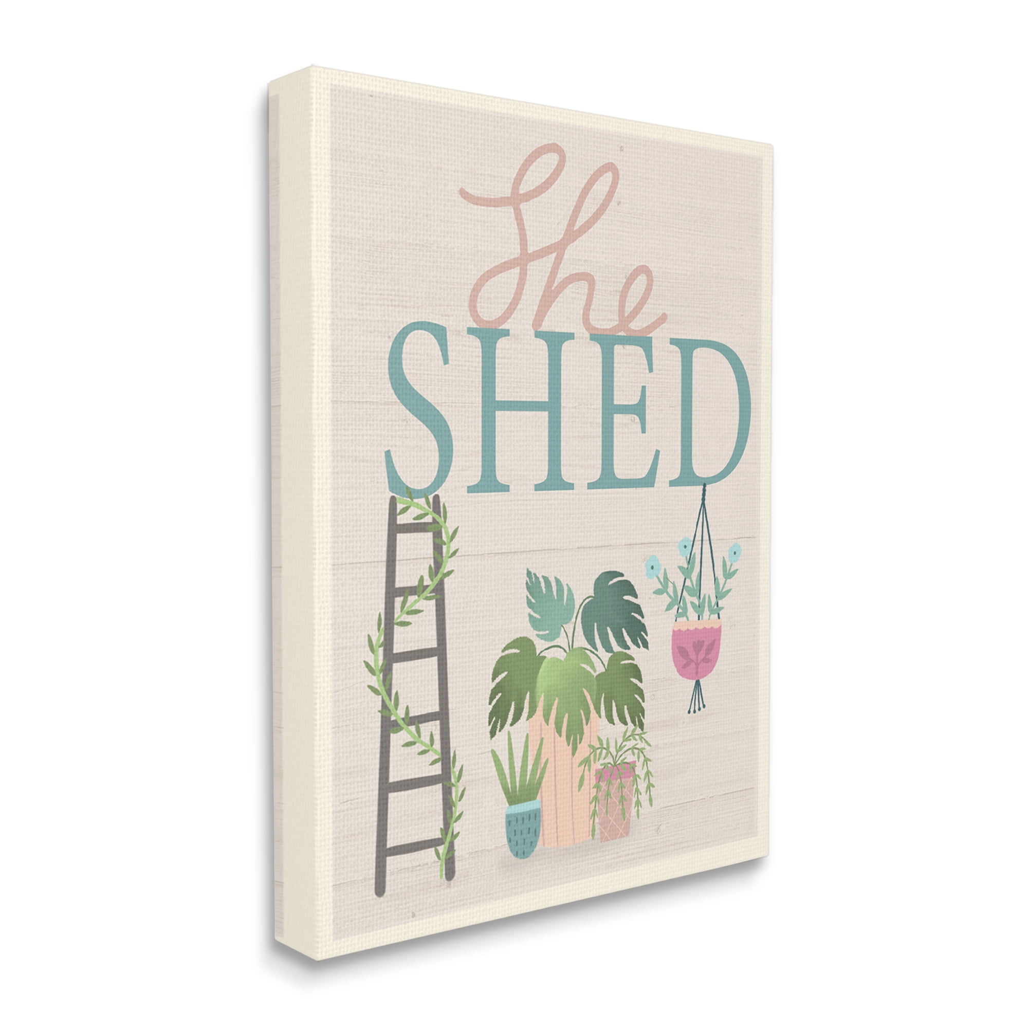Stupell Industries She Shed Sign Tropical Plants Ladder and Green Vines, 16 x 20, Designed by Louise Allen
