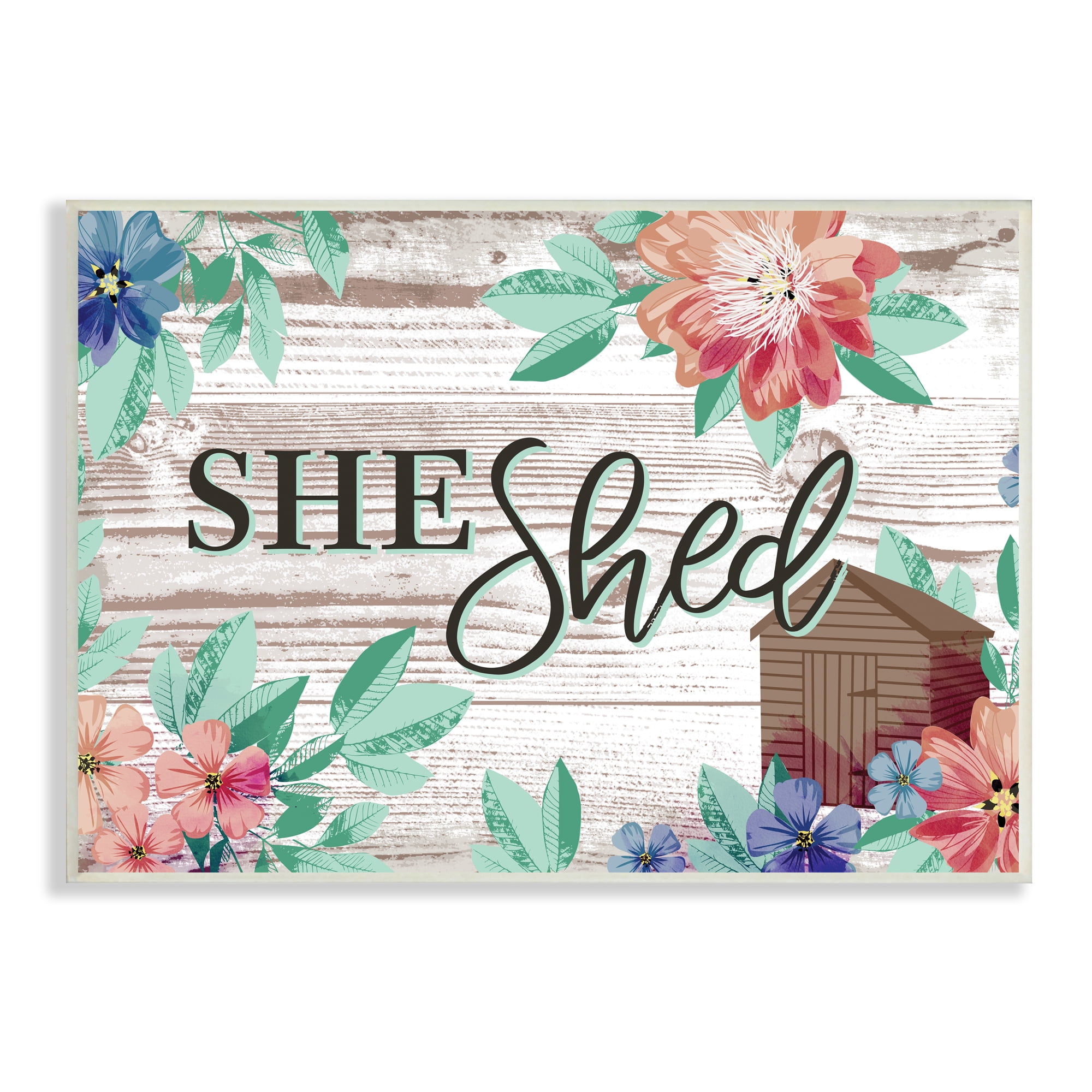 Stupell Industries She Shed Typography Rustic Country Floral Sign, 13 x 19, Designed by Jennifer Ellory