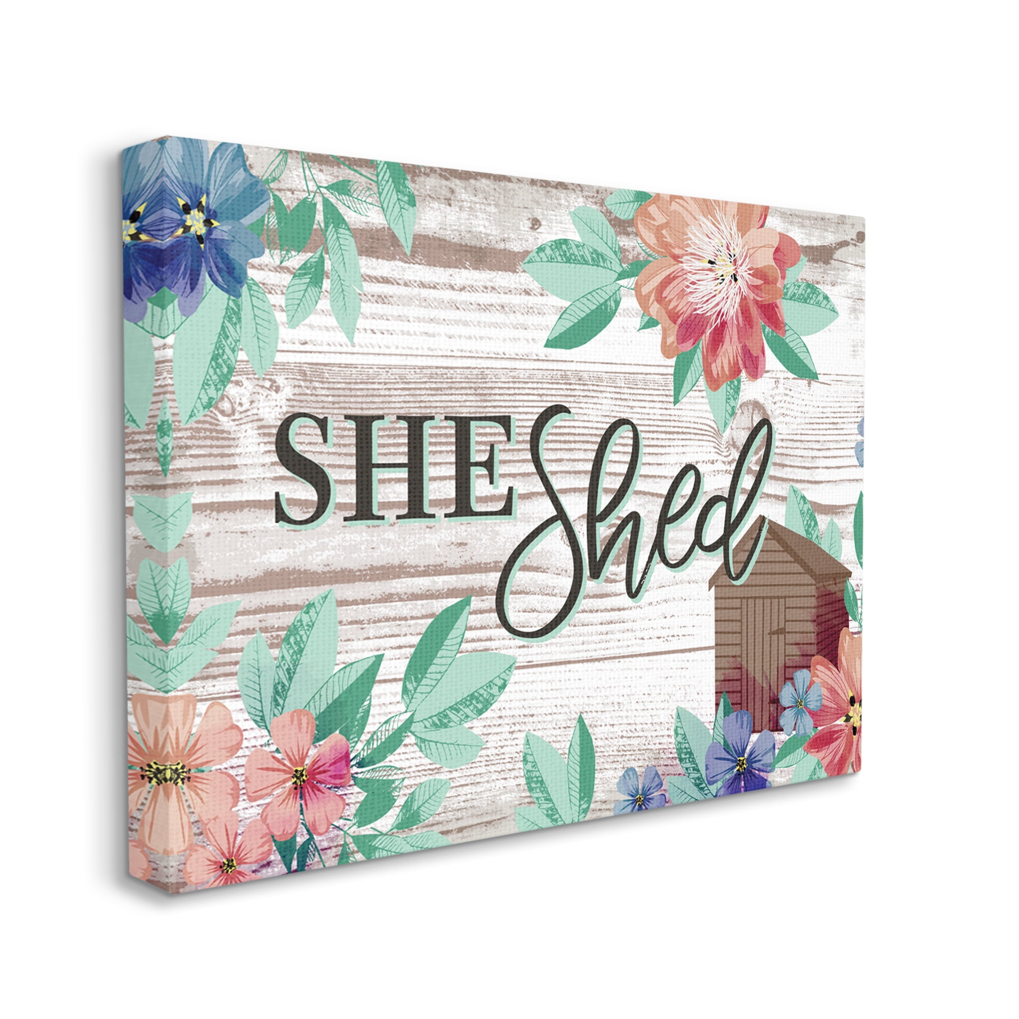 Stupell Industries She Shed Typography Rustic Country Floral Sign, 16 x 20, Designed by Jennifer Ellory