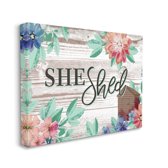Stupell Industries She Shed Typography Rustic Country Floral Sign, 36 x 48, Designed by Jennifer Ellory