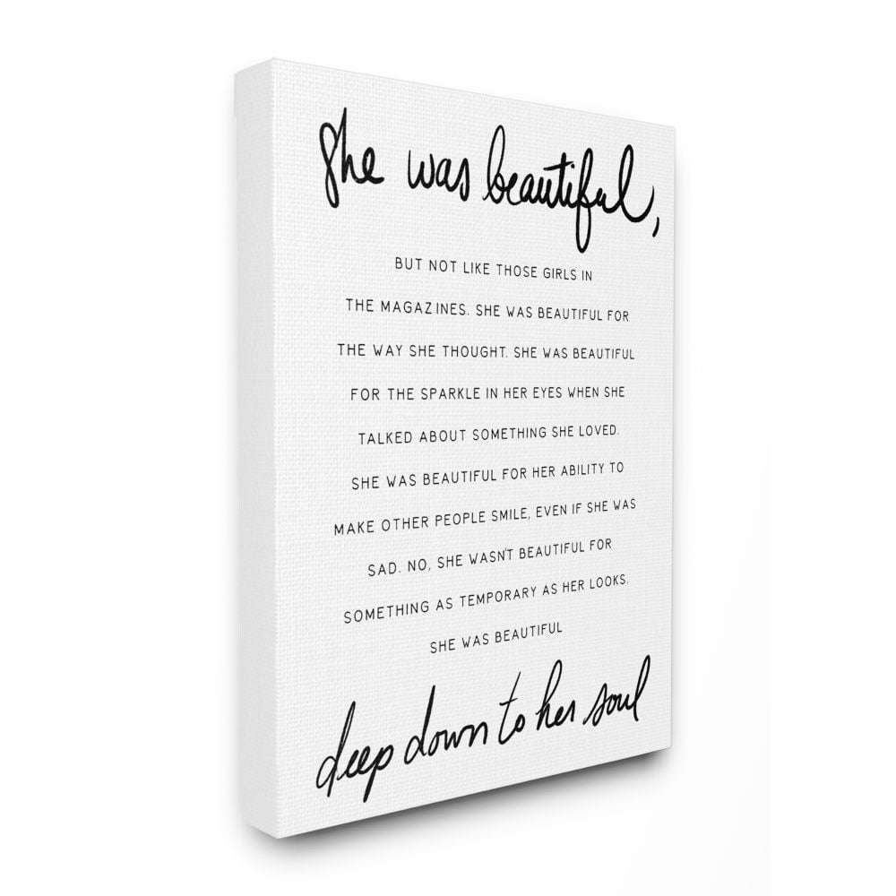 Stupell Industries She Was Beautiful Quote Inspirational Feminine Phrase Canvas Wall Art Design by Daphne Polselli, 30" x 40"