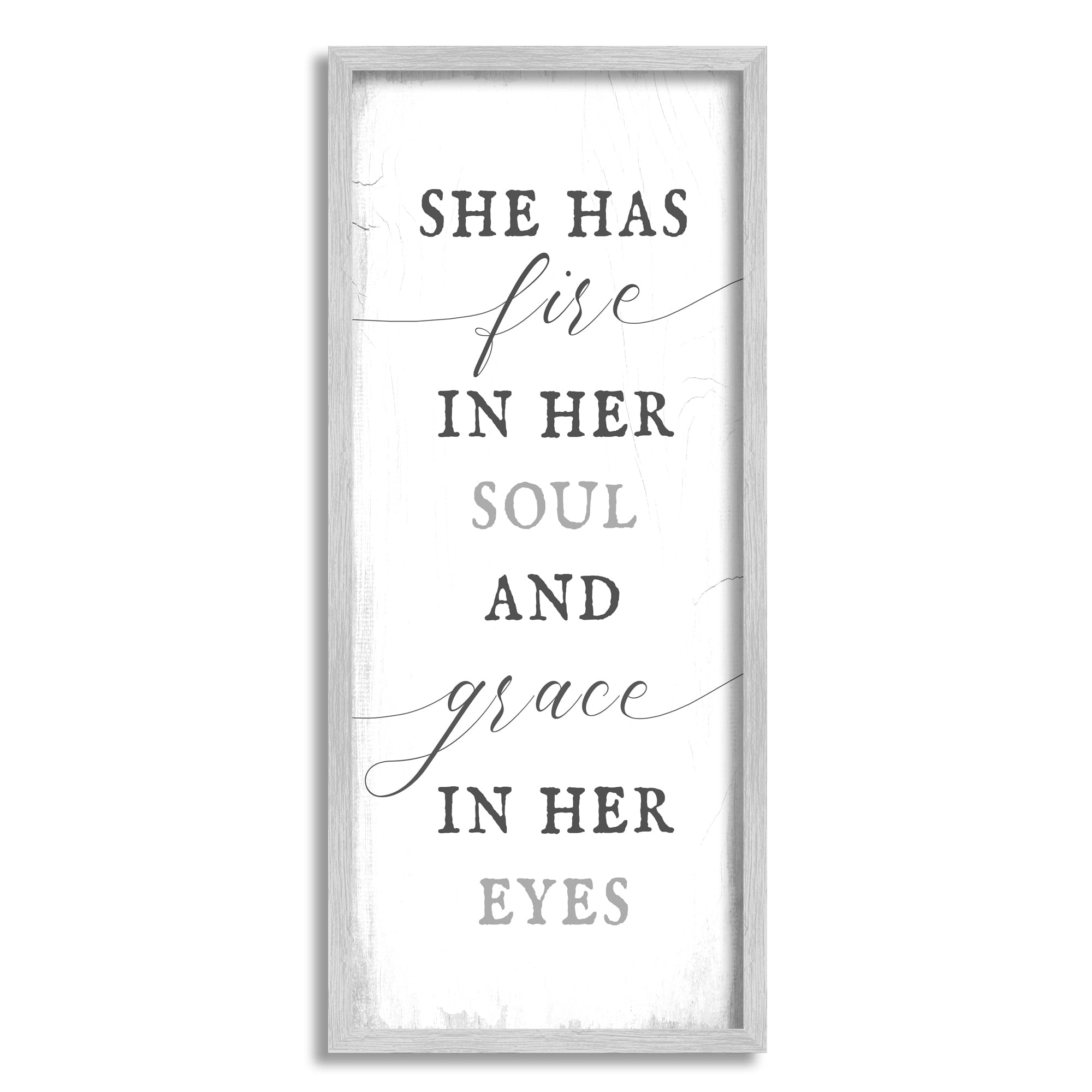 Stupell Industries She has Fire in Her Soul Motivational Girl Power Graphic Art Gray Framed Art Print Wall Art, 10x24, by Lil' Rue