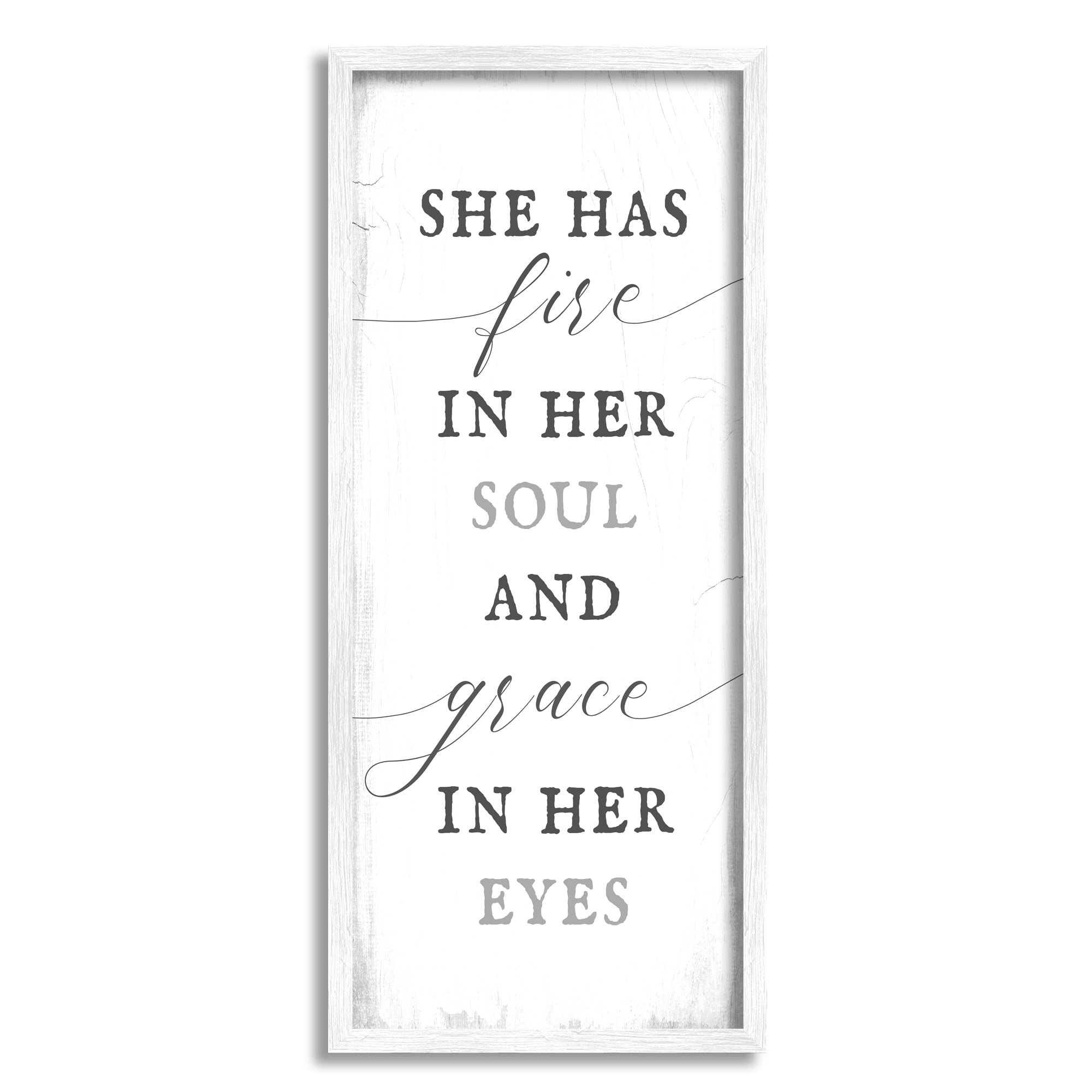 Stupell Industries She has Fire in Her Soul Motivational Girl Power Graphic Art White Framed Art Print Wall Art, 10x24, by Lil' Rue