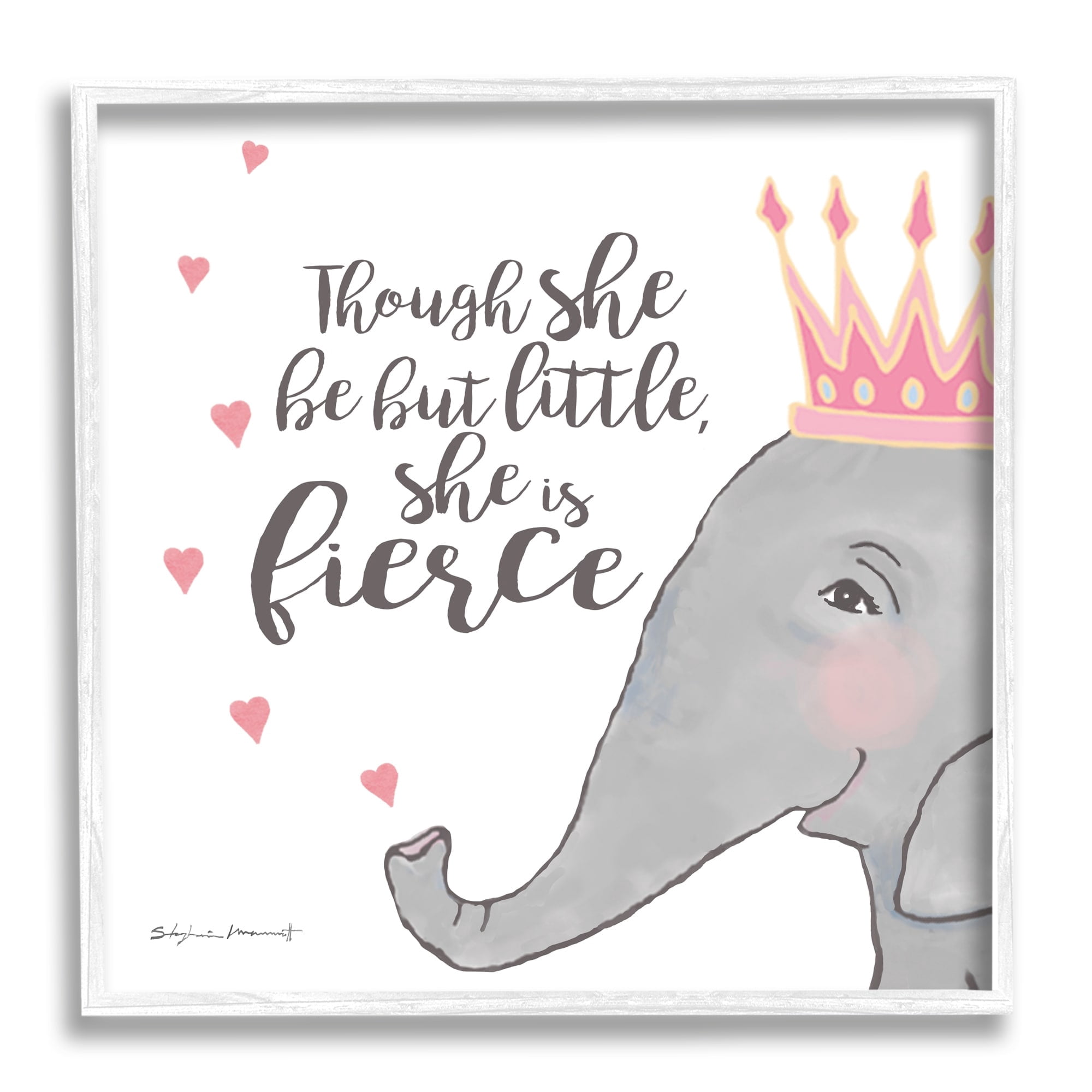 Stupell Industries She is Fierce Phrase Girls' Princess Elephant Pink, 12 x 12, Design by Stephanie Workman Marrott