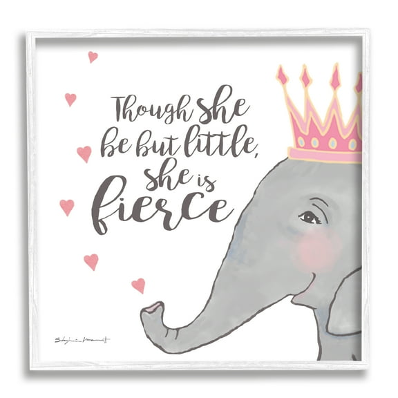 Stupell Industries She is Fierce Phrase Girls' Princess Elephant Pink, 17 x 17, Design by Stephanie Workman Marrott