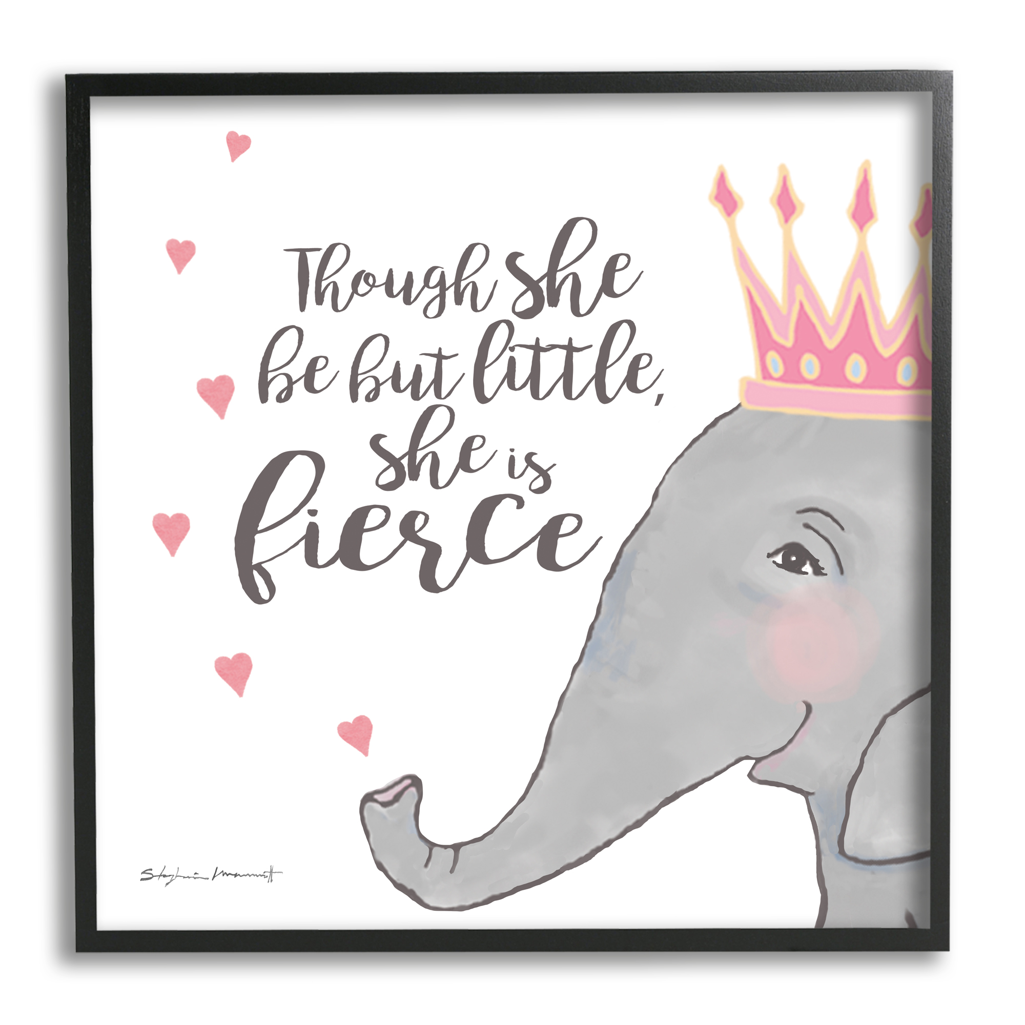 Stupell Industries She is Fierce Phrase Girls' Princess Elephant Pink, 17 x 30, Design by Stephanie Workman Marrott
