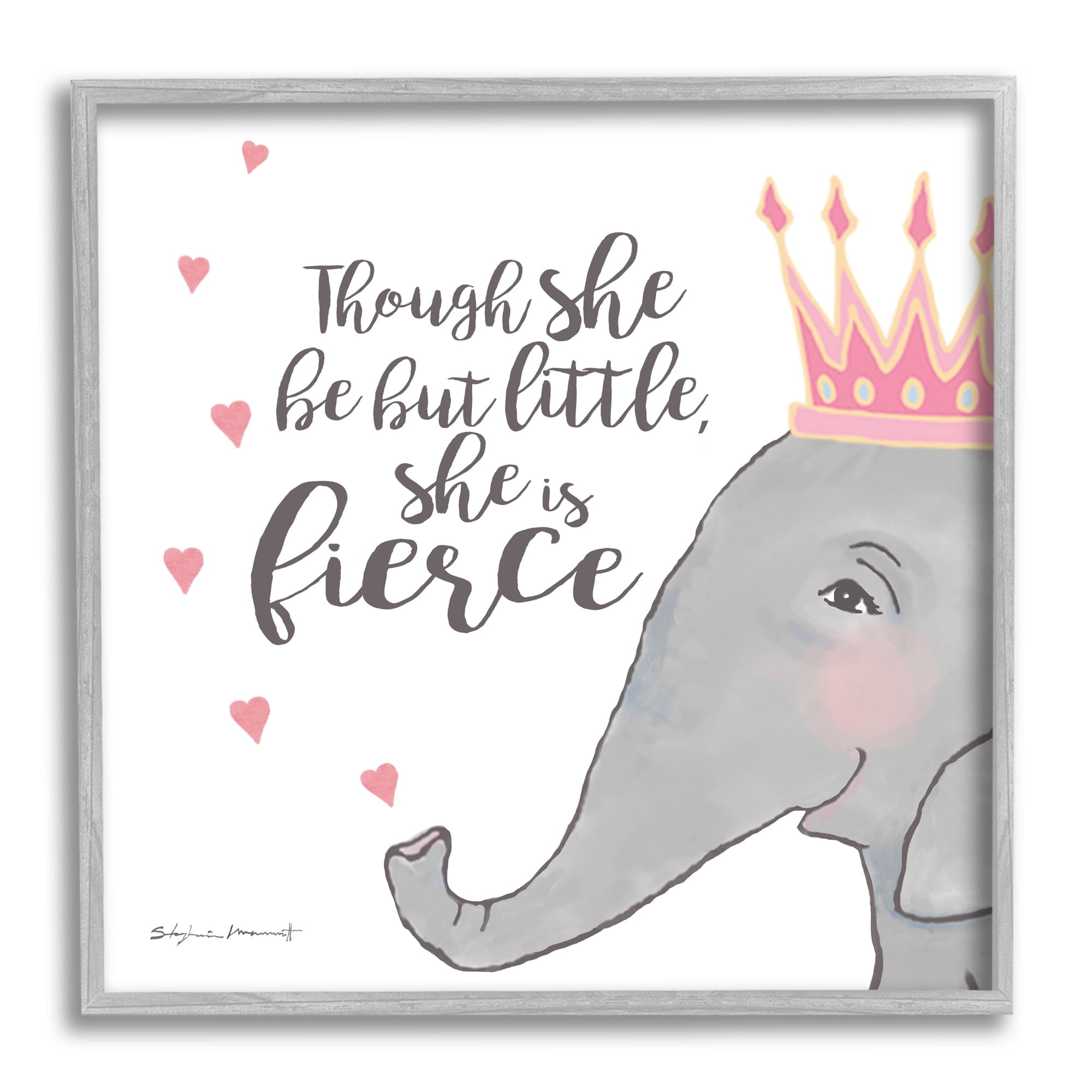 Stupell Industries She is Fierce Phrase Girls' Princess Elephant Pink, 24 x 24, Design by Stephanie Workman Marrott