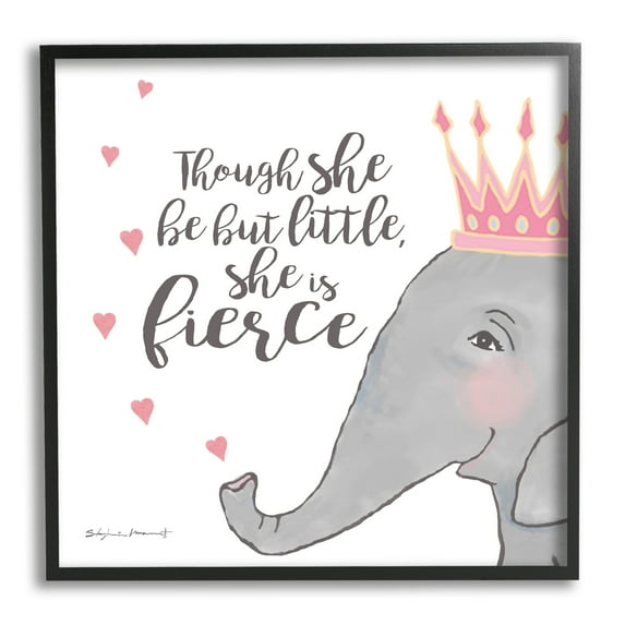 Stupell Industries She is Fierce Phrase Girls' Princess Elephant Pink, 24 x 24, Design by Stephanie Workman Marrott