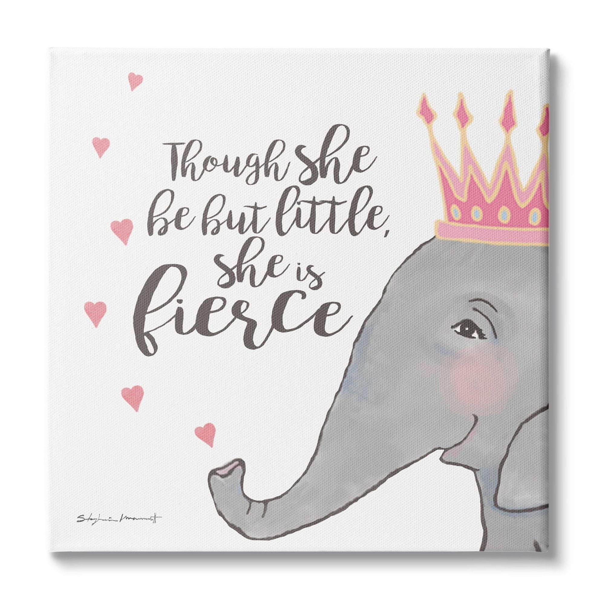 Stupell Industries She is Fierce Phrase Girls' Princess Elephant Pink, 30 x 30, Design by Stephanie Workman Marrott