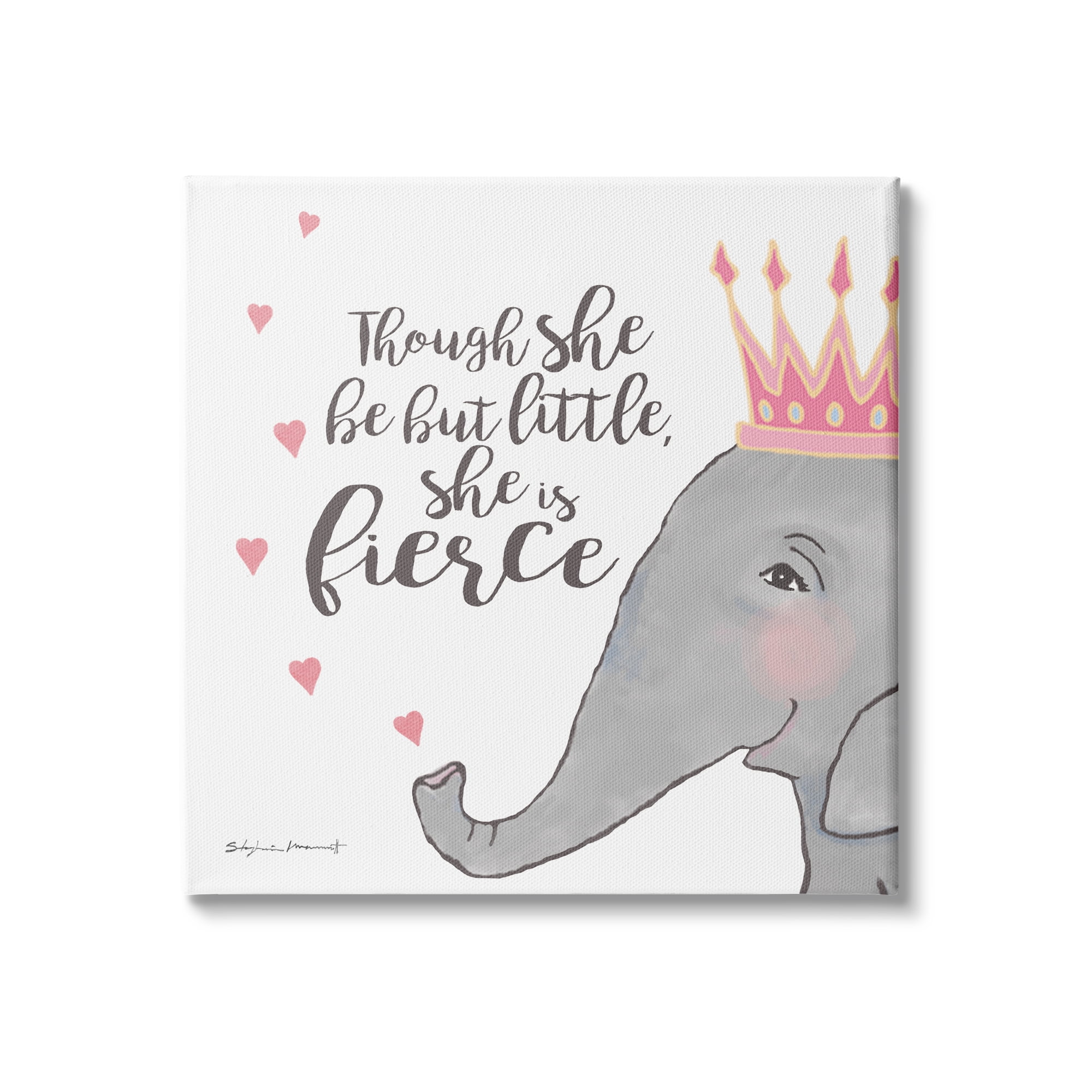Stupell Industries She is Fierce Phrase Girls' Princess Elephant Pink, 36 x 36, Design by Stephanie Workman Marrott