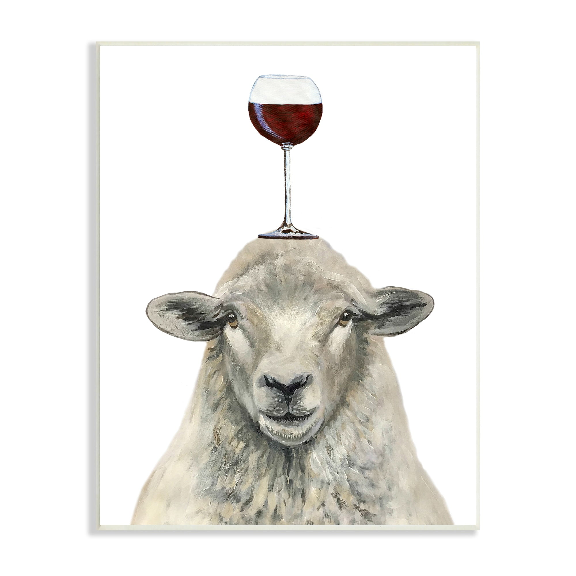 Stupell Industries Sheep Balancing Wineglass Simple White Background , 10 x 15, Design by Coco de Paris