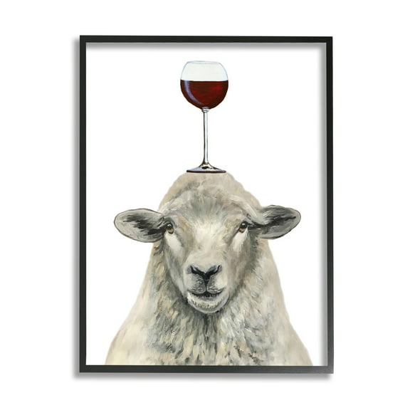 Stupell Industries Sheep Balancing Wineglass Simple White Background , 16 x 20, Design by Coco de Paris