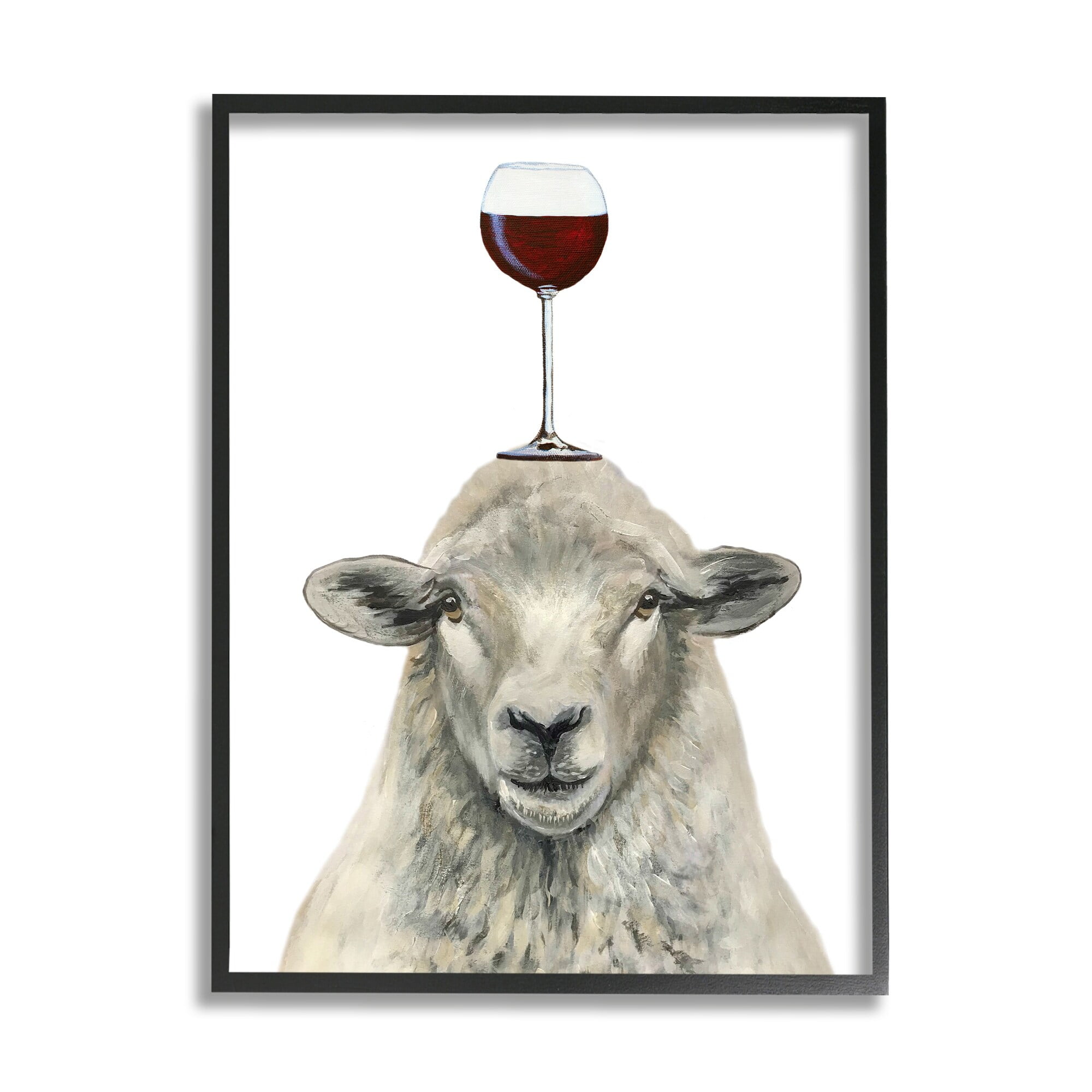 Stupell Industries Sheep Balancing Wineglass Simple White Background , 24 x 30, Design by Coco de Paris