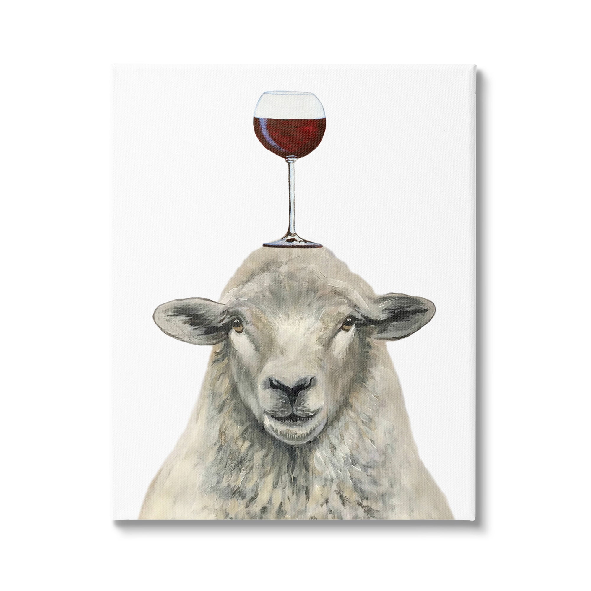 Stupell Industries Sheep Balancing Wineglass Simple White Background Paintings Gallery-Wrapped Canvas Print Wall Art, 16x20, by Coco de Paris