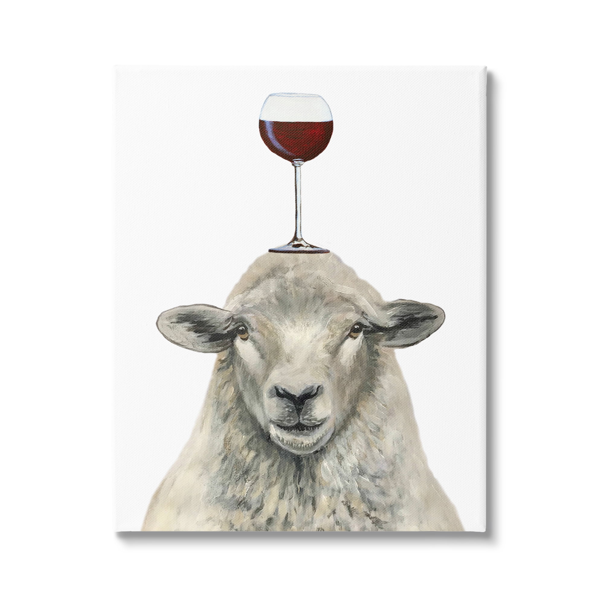 Stupell Industries Sheep Balancing Wineglass Simple White Background Paintings Gallery-Wrapped Canvas Print Wall Art, 36x48, by Coco de Paris