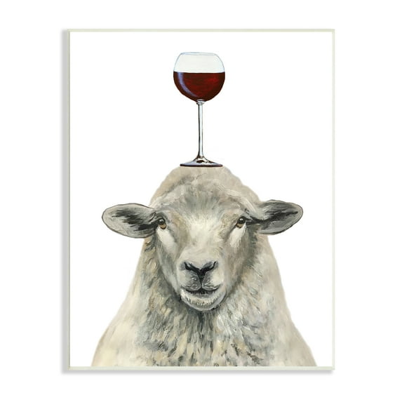 Stupell Industries Sheep Balancing Wineglass Simple White Background Paintings Unframed Art Print Wall Art, 13x19, by Coco de Paris