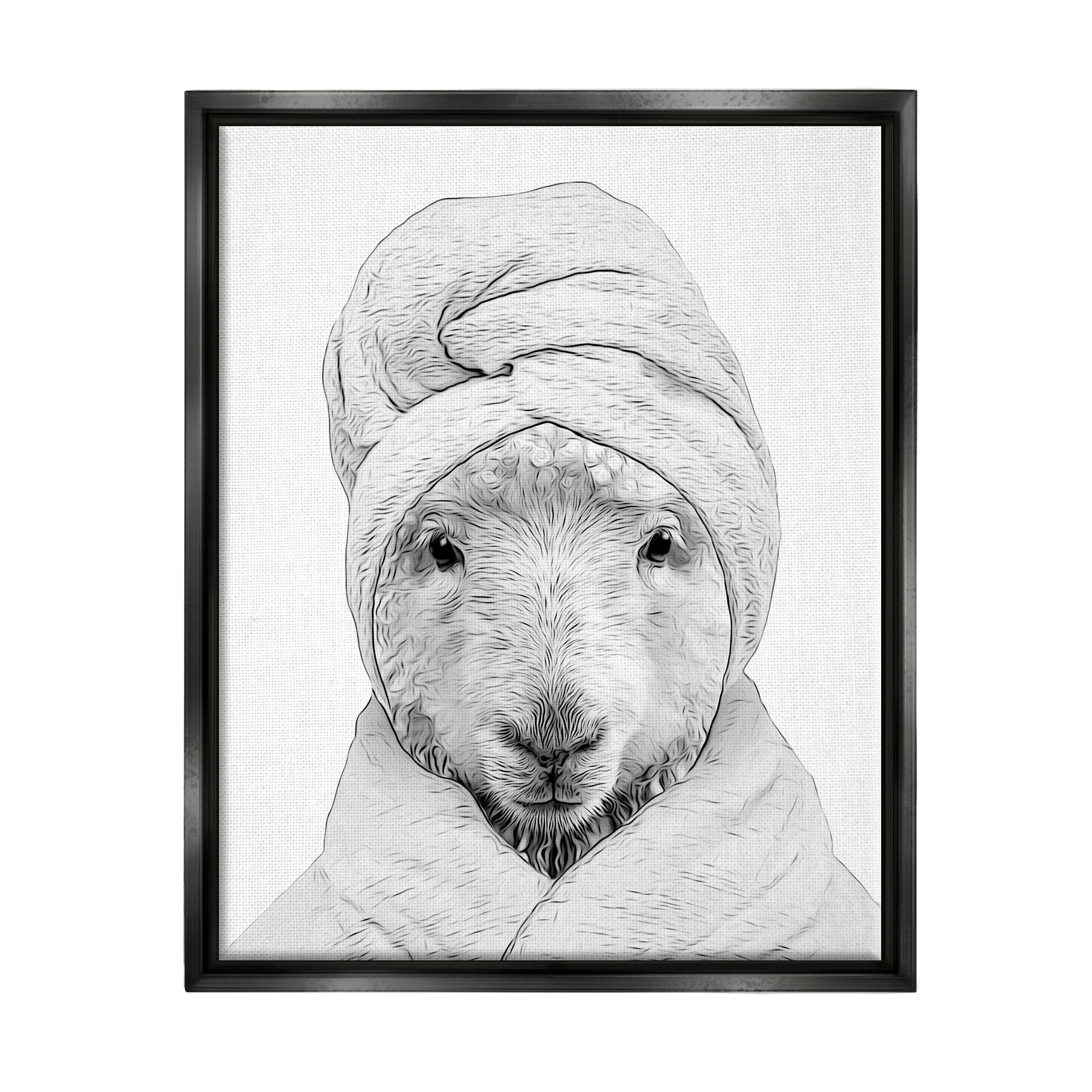 Stupell Industries Sheep Bathroom Robe Funny Animal Animals & Insects Painting Black Floater Framed Art Print Wall Art