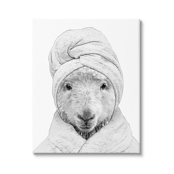 Stupell Industries Sheep Bathroom Robe Funny Animal Animals & Insects Painting Gallery Wrapped Canvas Print Wall Art
