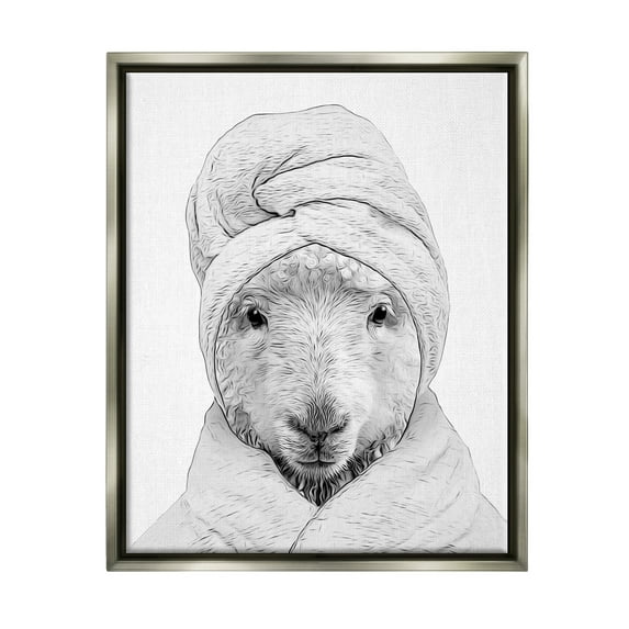 Stupell Industries Sheep Bathroom Robe Funny Animal Animals & Insects Painting Gray Floater Framed Art Print Wall Art