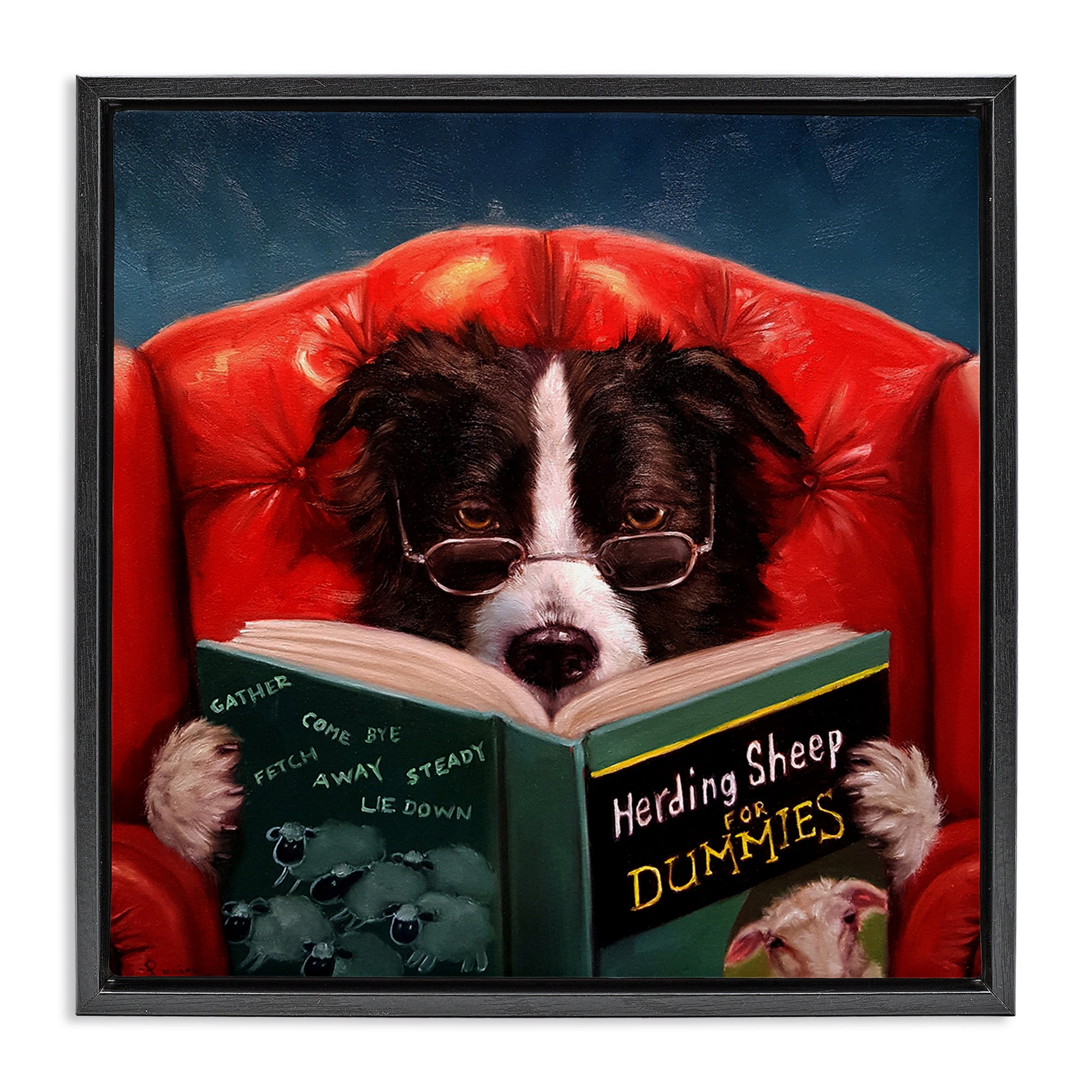 Stupell Industries Sheep Dog Reading for Dummies Animals & Insects Floater Wall Art Design By Lucia Heffernan
