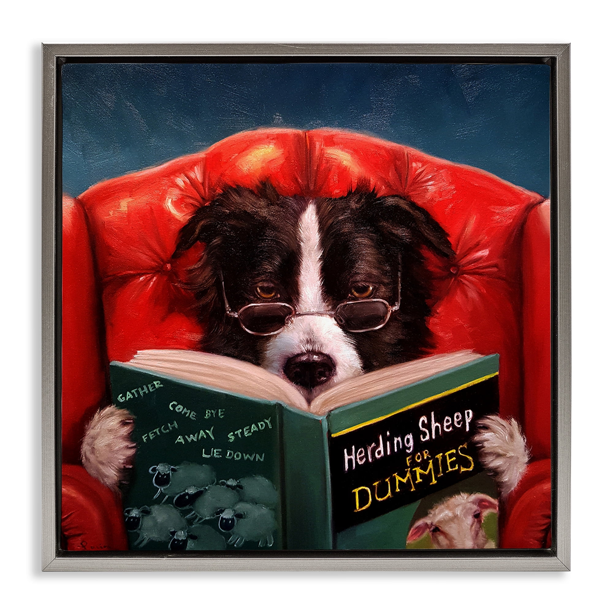 Stupell Industries Sheep Dog Reading for Dummies Animals & Insects Gray Floater Wall Art Design By Lucia Heffernan