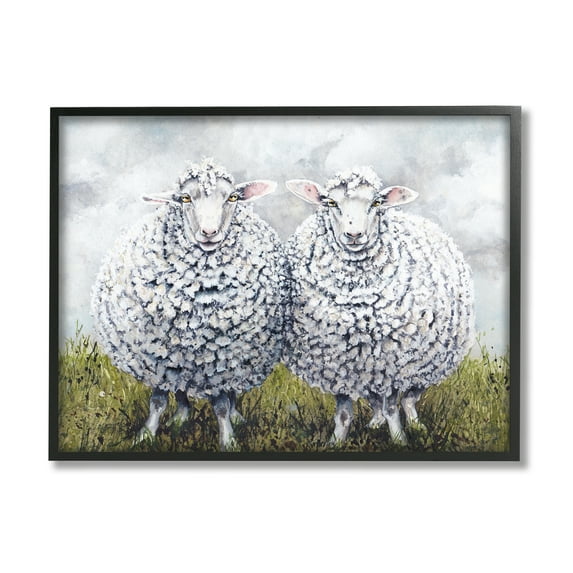 Stupell Industries Sheep Duo Farm Landscape Animals & Insects Painting Black Framed Art Print Wall Art, 20 x 16