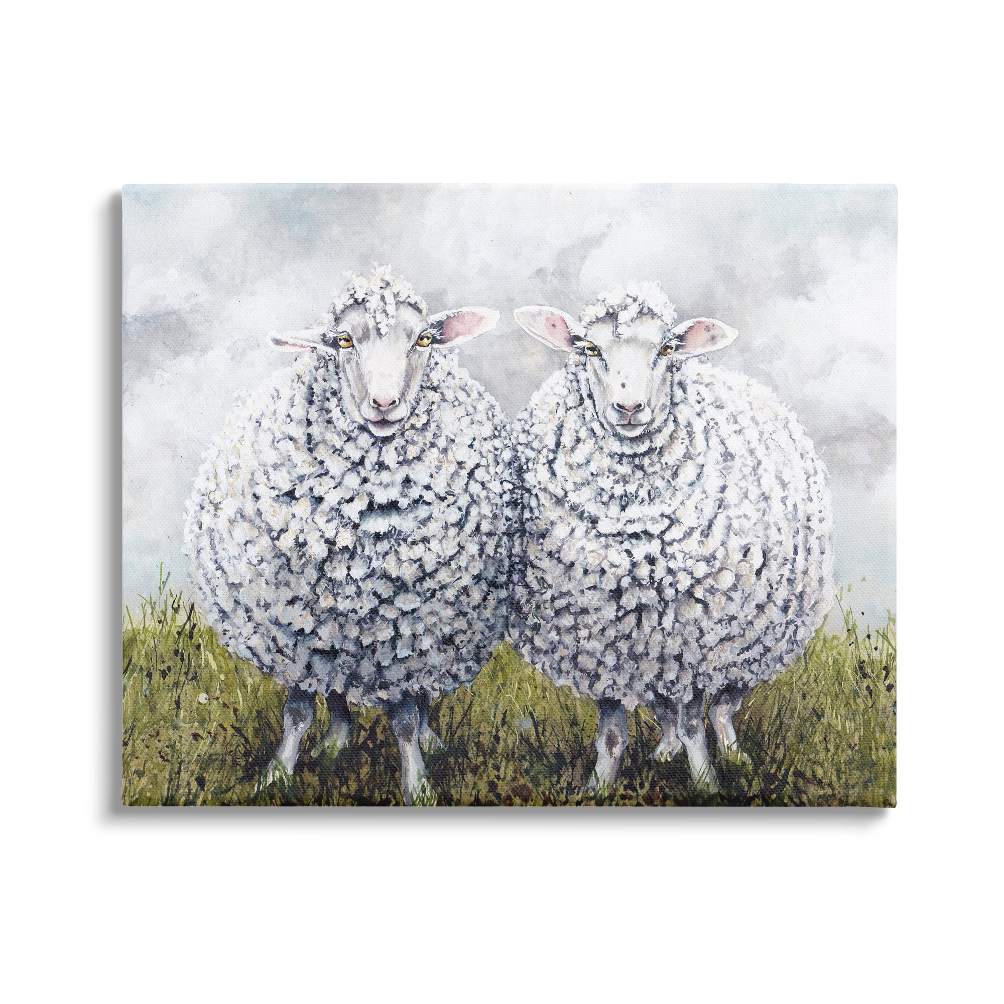 Stupell Industries Sheep Duo Farm Landscape Animals & Insects Painting Gallery Wrapped Canvas Print Wall Art, 40 x 30