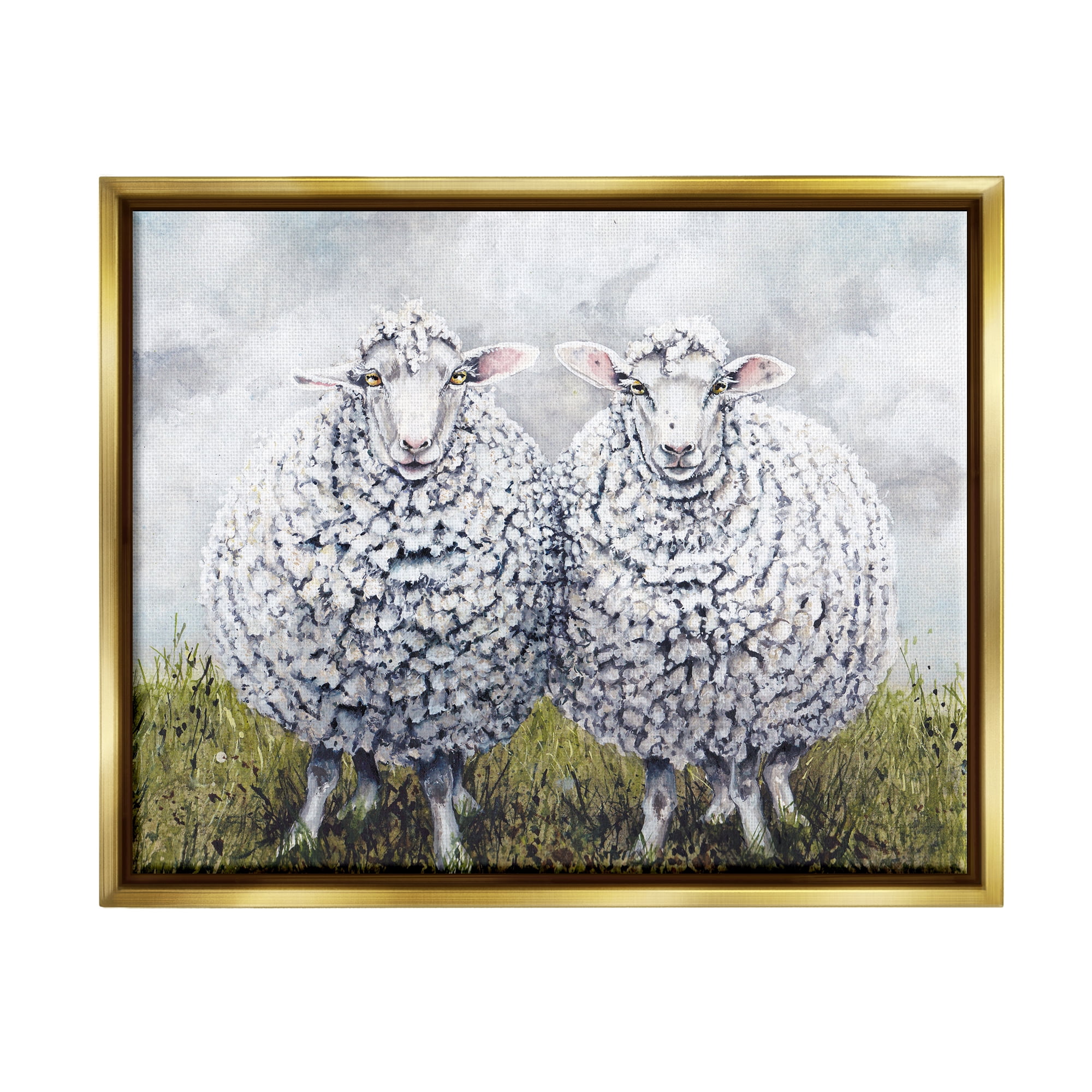 Stupell Industries Sheep Duo Farm Landscape Animals & Insects Painting Gold Floater Framed Art Print Wall Art, 31 x 25