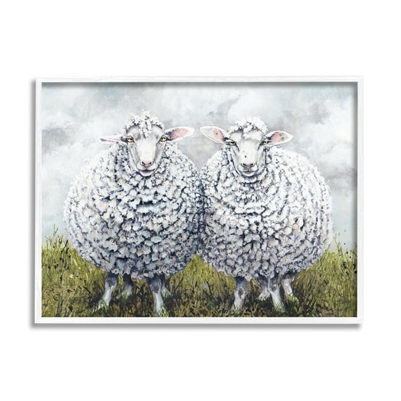 Stupell Industries Sheep Duo Farm Landscape Animals & Insects Painting White Framed Art Print Wall Art, 14 x 11