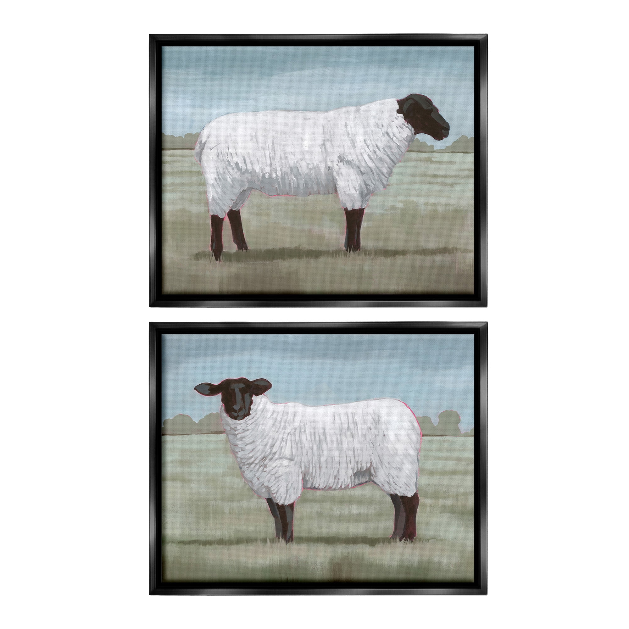 Stupell Industries Sheep Duo in Pasture Animals & Insects Painting Black Floater Framed Canvas Art Print Wall Art, 31 x 25, Set of 2