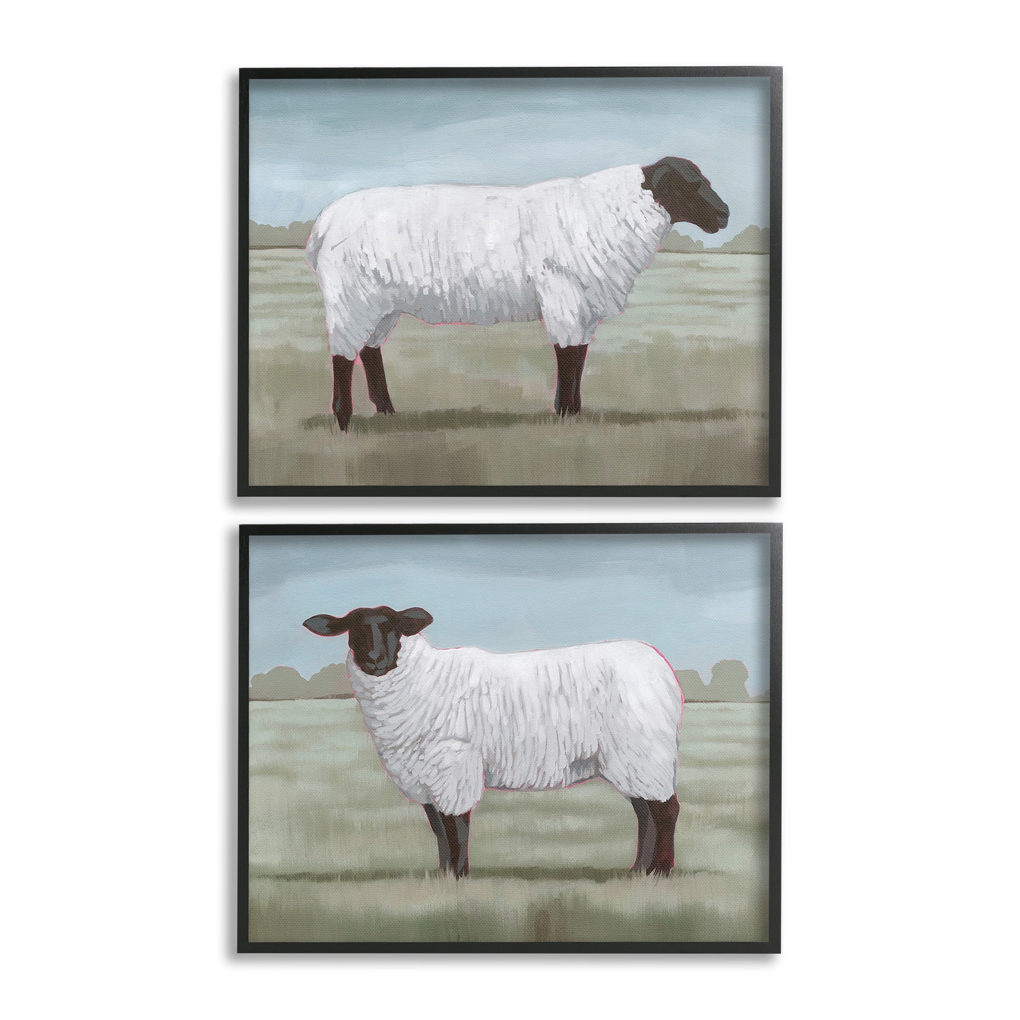 Stupell Industries Sheep Duo in Pasture Animals & Insects Painting Black Framed Art Print Wall Art, 14 x 11, Set of 2