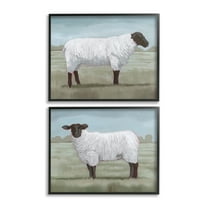Stupell Industries Sheep Duo in Pasture Animals & Insects Painting Black Framed Art Print Wall Art, 14 x 11, Set of 2