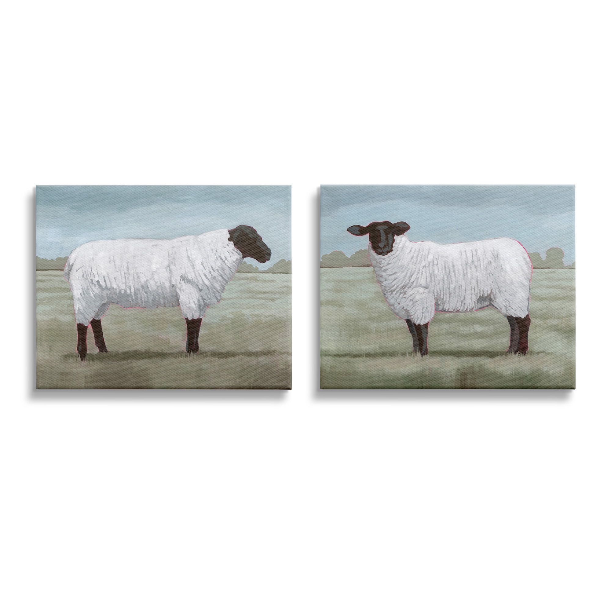 Stupell Industries Sheep Duo in Pasture Animals & Insects Painting Gallery Wrapped Canvas Art Print Wall Art, 20 x 16, Set of 2