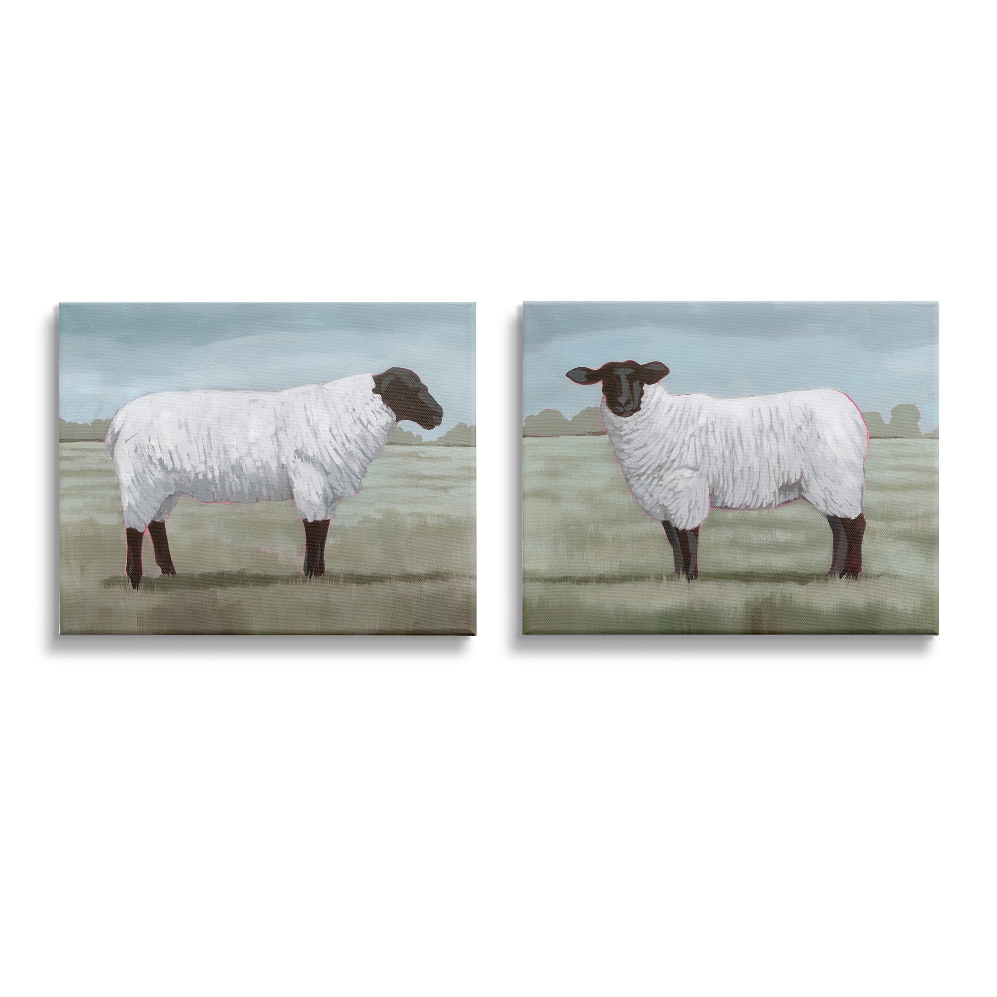 Stupell Industries Sheep Duo in Pasture Animals & Insects Painting Gallery Wrapped Canvas Art Print Wall Art, 30 x 24, Set of 2