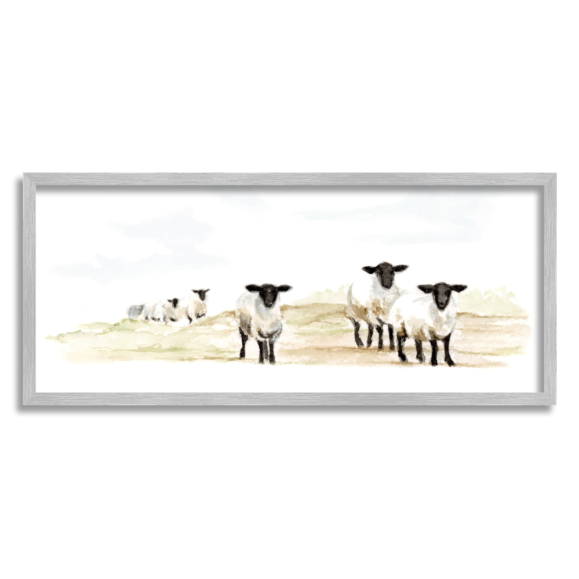 Stupell Industries Sheep Farm Flock Children's Nursery Watercolor Painting, 24 x 10,Design by Fox Hollow Studios