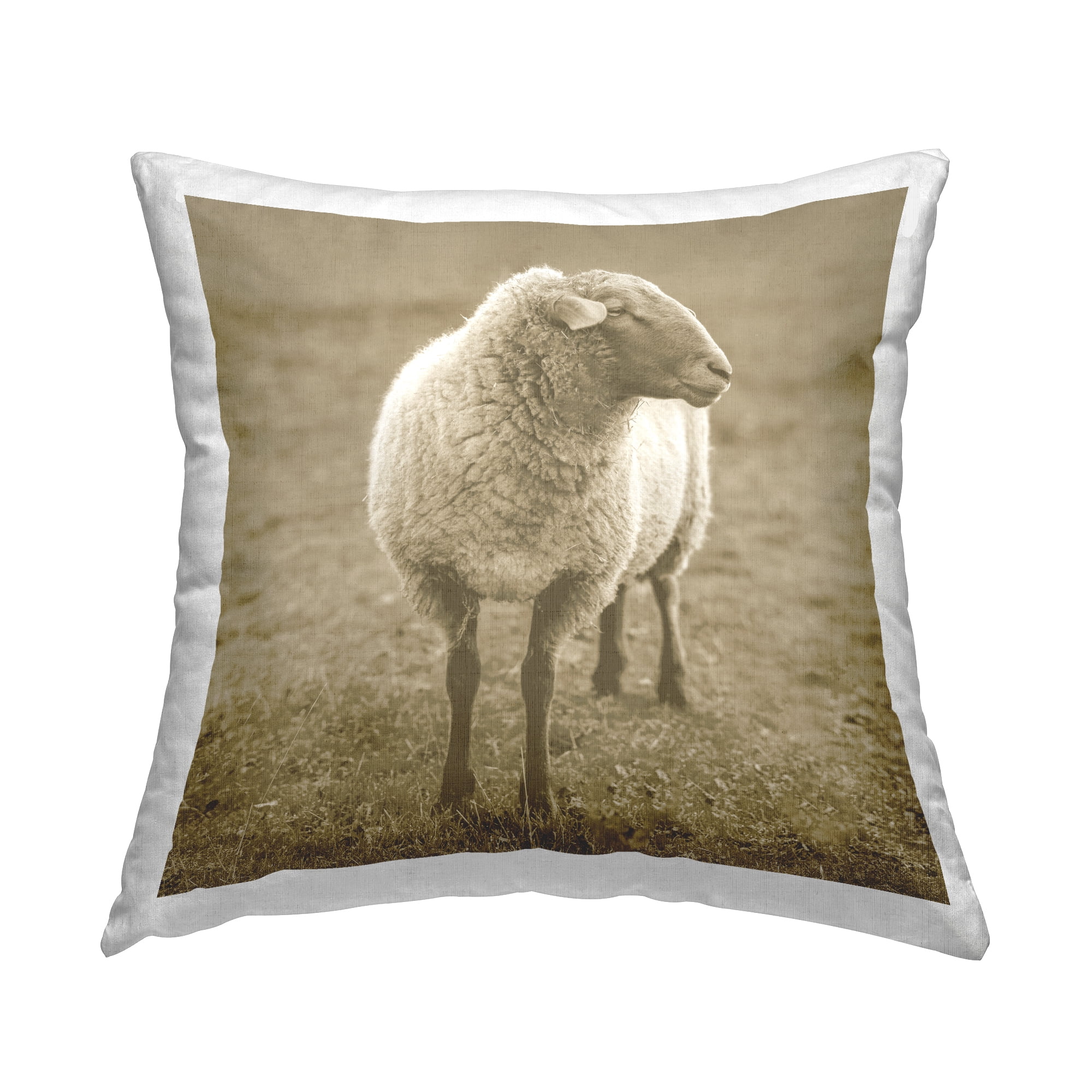 Stupell Industries Sheep Grazing Farmland Animal Square Decorative Printed Throw Pillow, 18 x 18,
