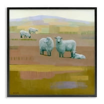 Stupell Industries Sheep Grazing Pasture Animals Painting Black Framed Art Print Wall Art, 12 x 12