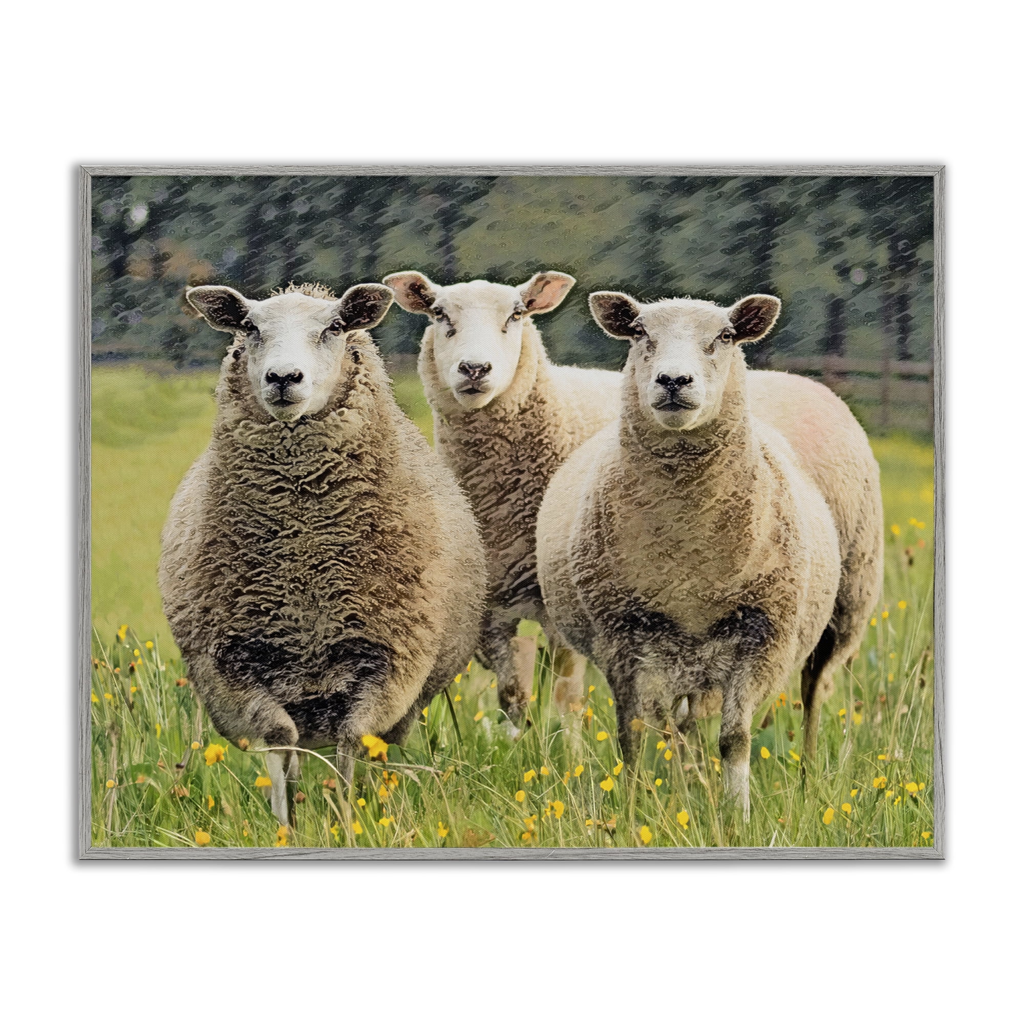 Stupell Industries Sheep Grazing in Grass Animals & Insects Painting Gray Framed Art Print Wall Art, 30 x 24