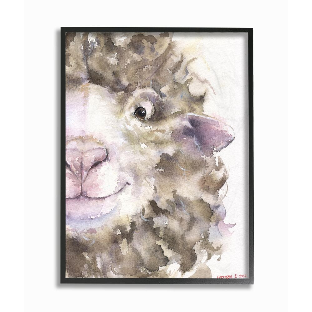 Stupell Industries Sheep Head Animal Watercolor Painting Framed Giclee Texturized Art by George Dyachenko