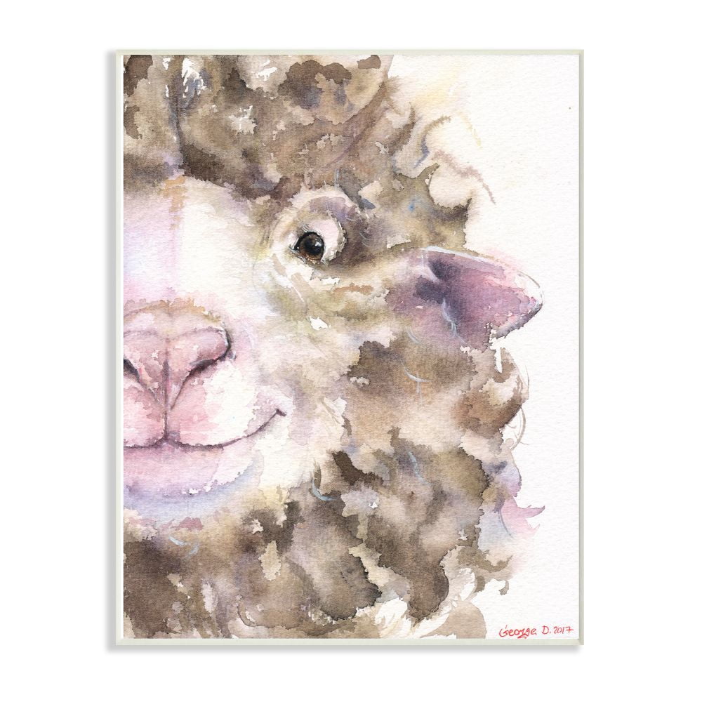 Stupell Industries Sheep Head Animal Watercolor Painting Wall Plaque Art by George Dyachenko