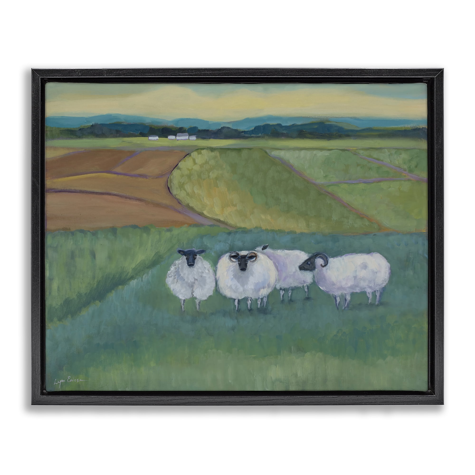 Stupell Industries Sheep Herd Meetup Black Framed Floater Canvas Wall Art, design by Lynn Ericson Fine Art