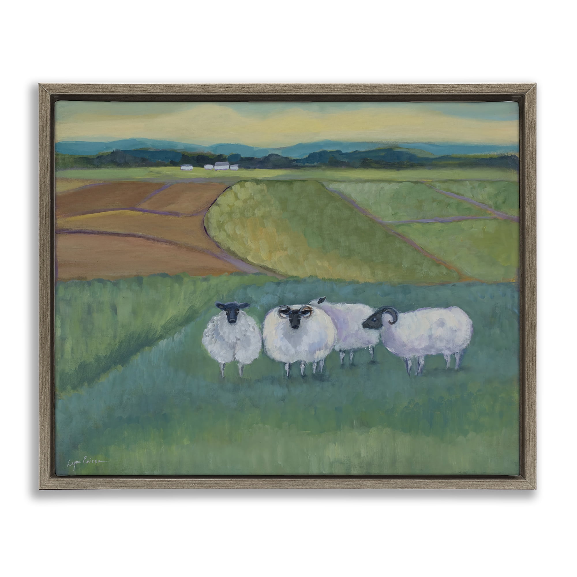 Stupell Industries Sheep Herd Meetup Brown Framed Floater Canvas Wall Art, design by Lynn Ericson Fine Art