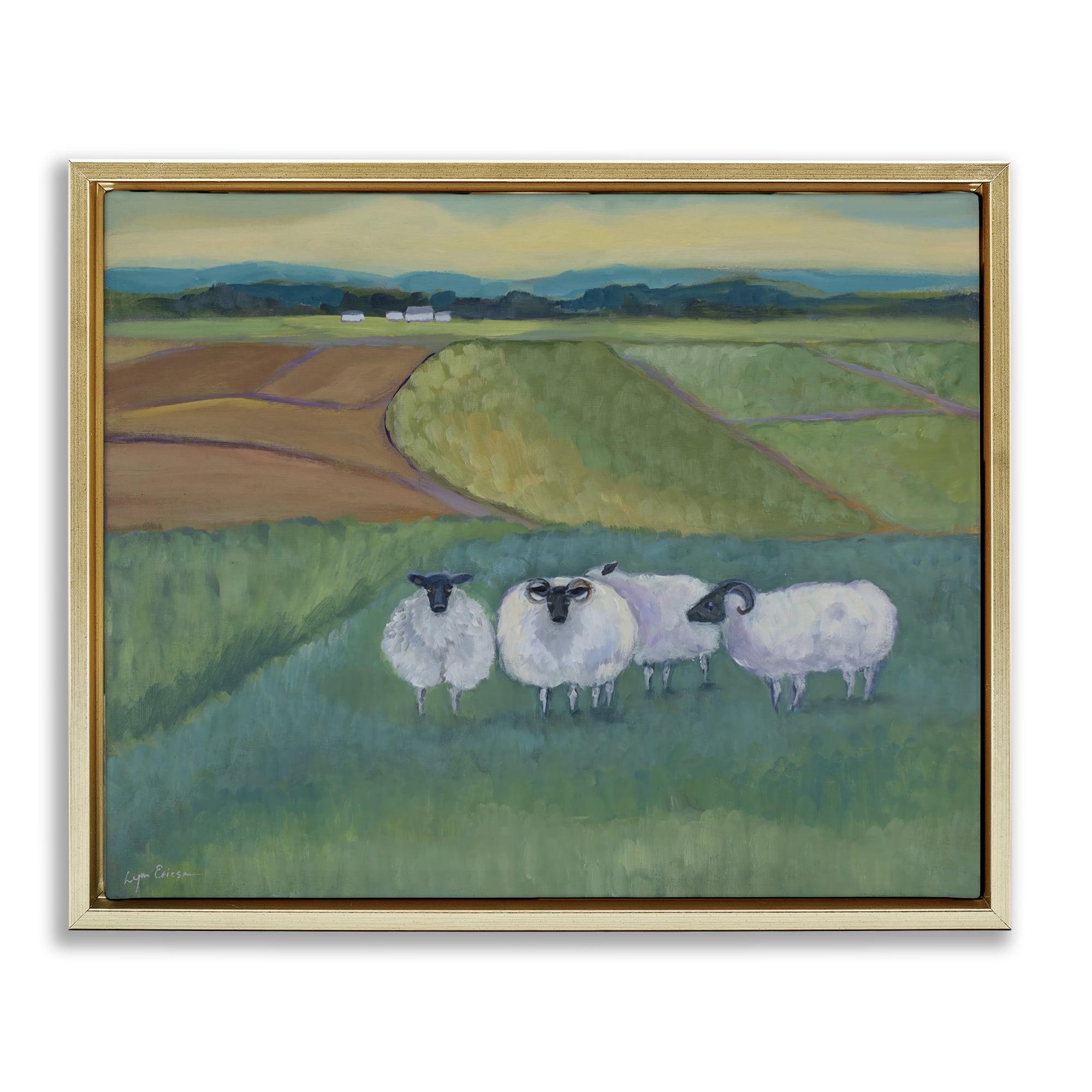 Stupell Industries Sheep Herd Meetup Gold Framed Floater Canvas Wall Art, design by Lynn Ericson Fine Art