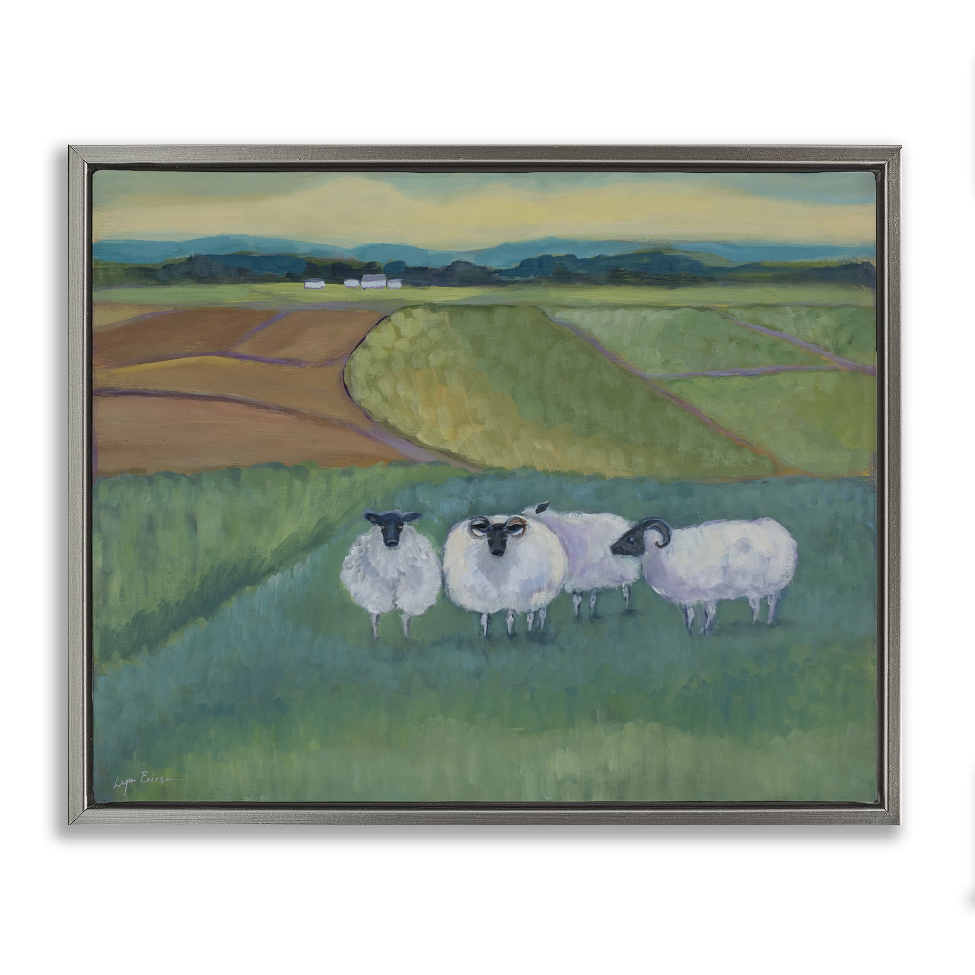 Stupell Industries Sheep Herd Meetup Gray Framed Floater Canvas Wall Art, design by Lynn Ericson Fine Art